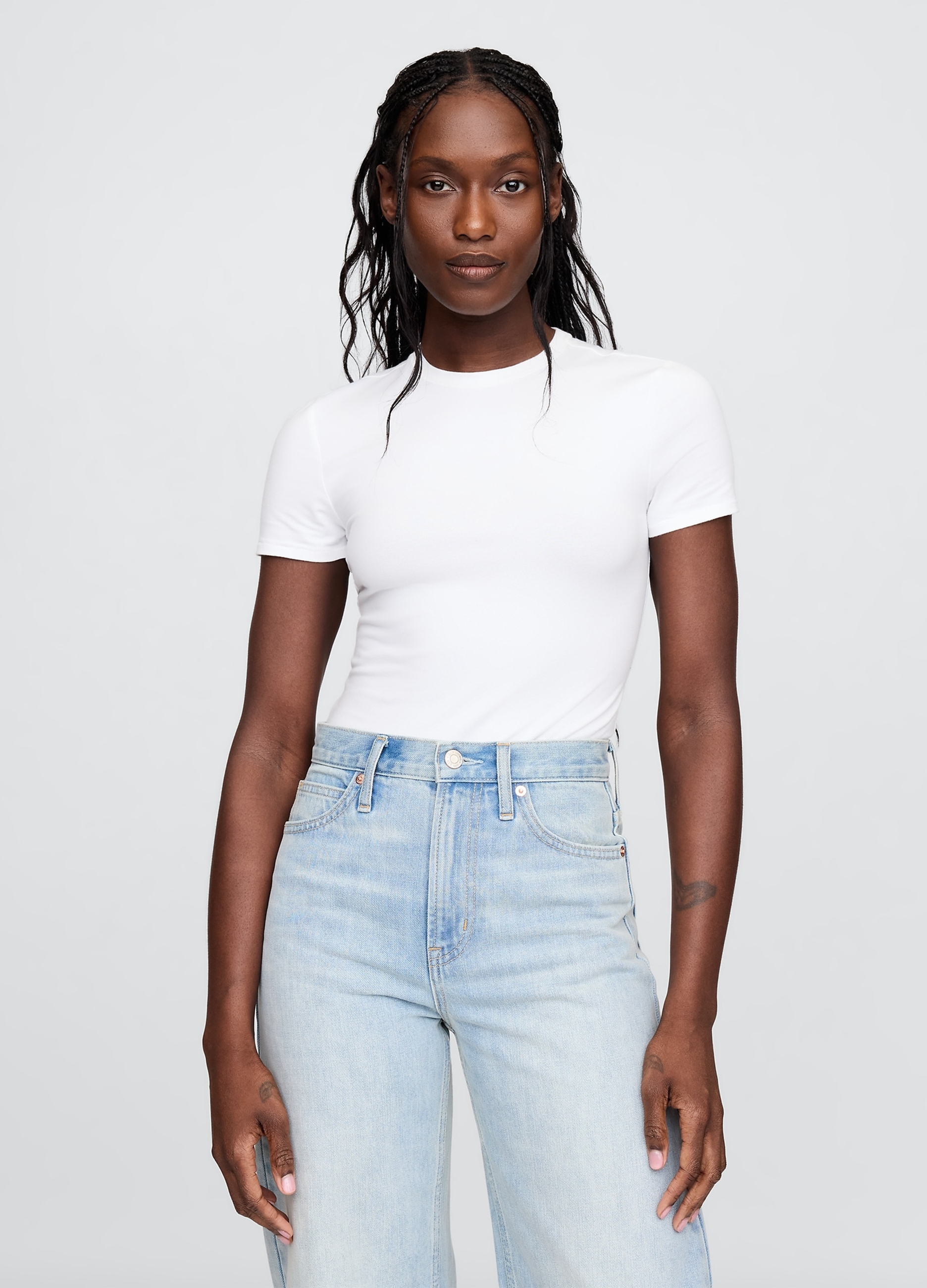 GAP, Body In Cotone Elasticizzato, Donna, Bianco, Taglia: L