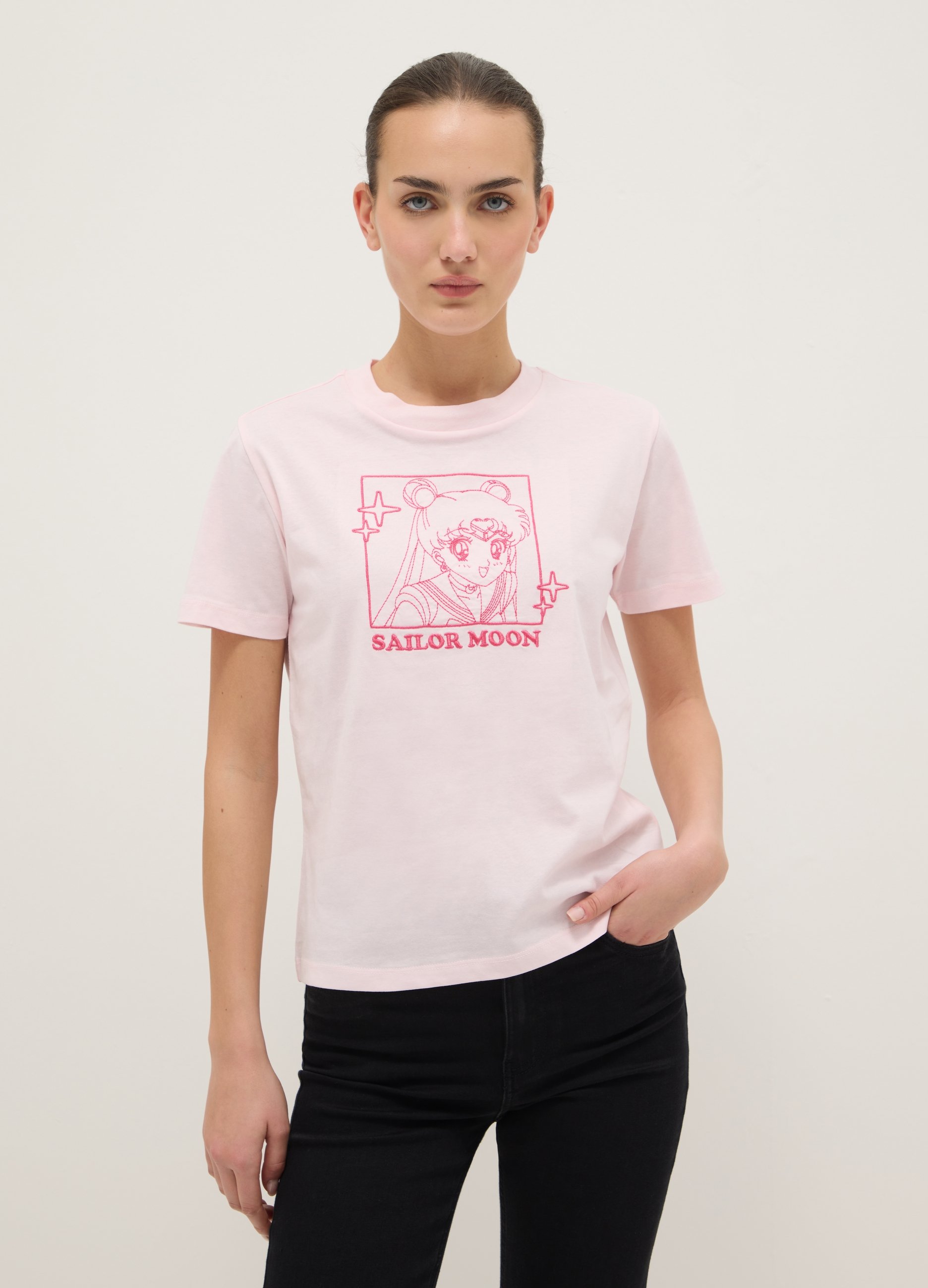 OVS, T-shirt In Puro Cotone Rosa Regular Fit Con Stampa Sailor Moon, Donna, Rosa, Taglia: S