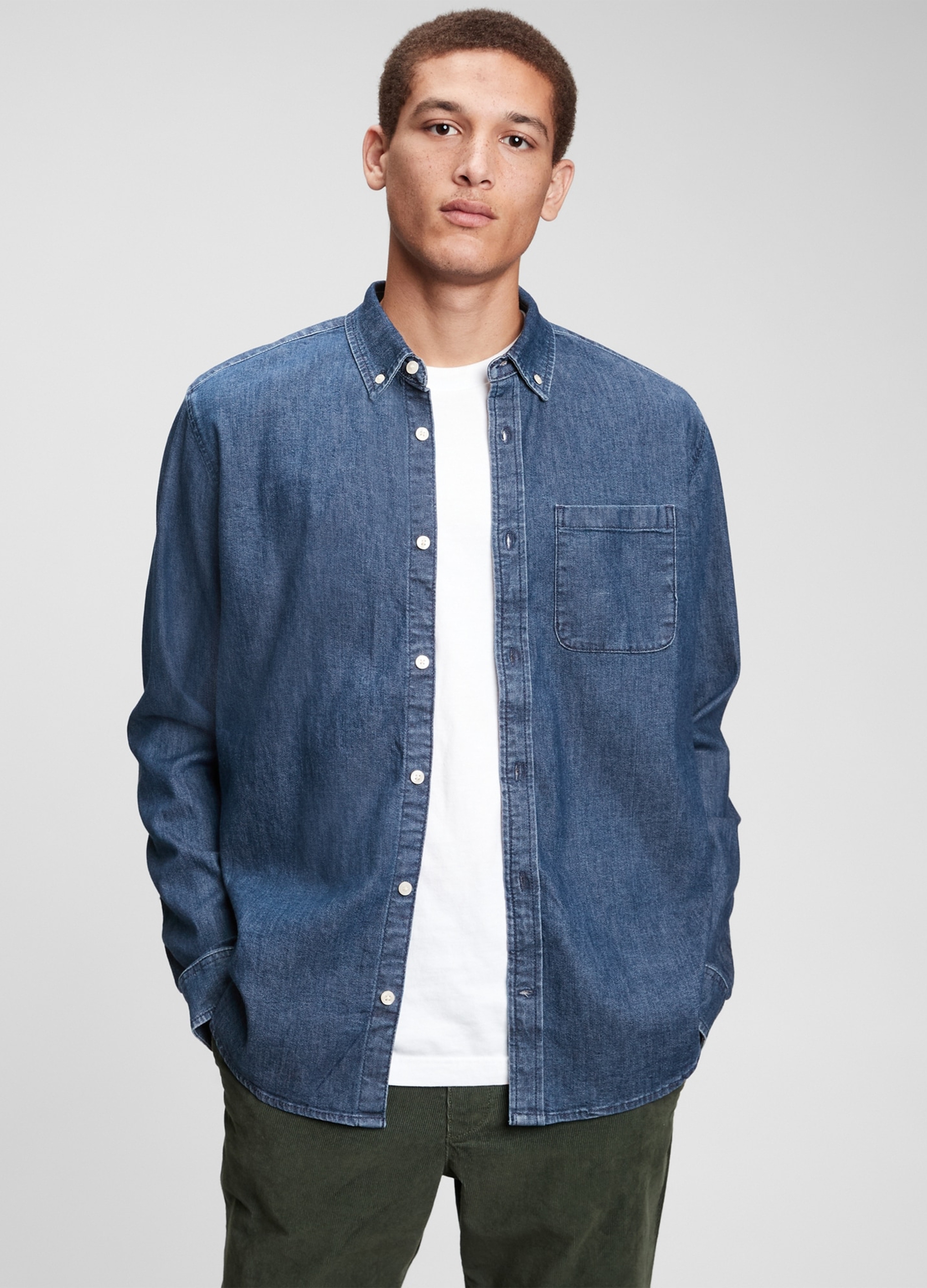 GAP, Camicia In Denim Con Tasca, Uomo, Denim, Taglia: M