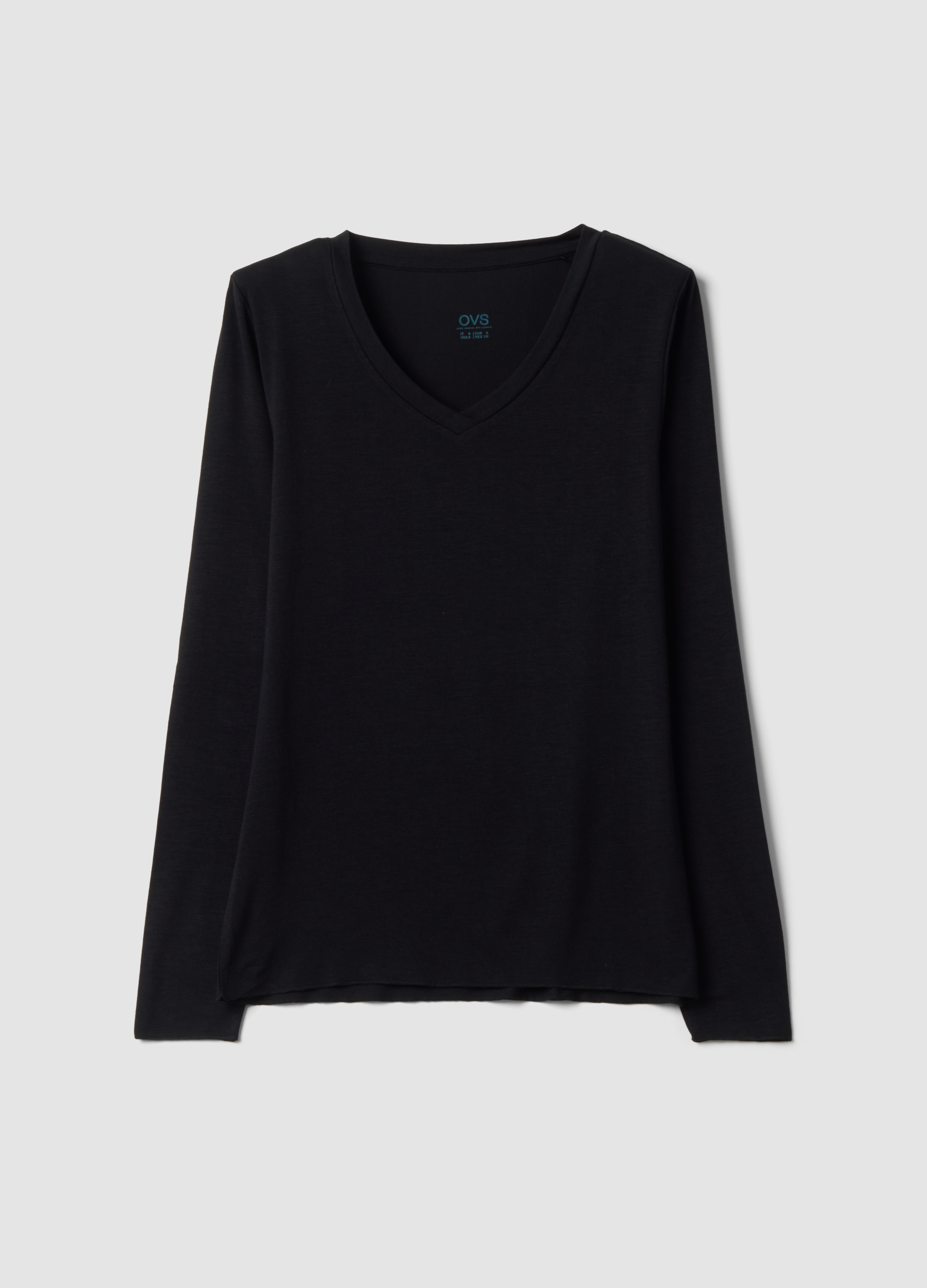 OVS, T-shirt Nera In Modal Elasticizzato Con Girocollo Regular Fit, Donna, Nero, Taglia: XL