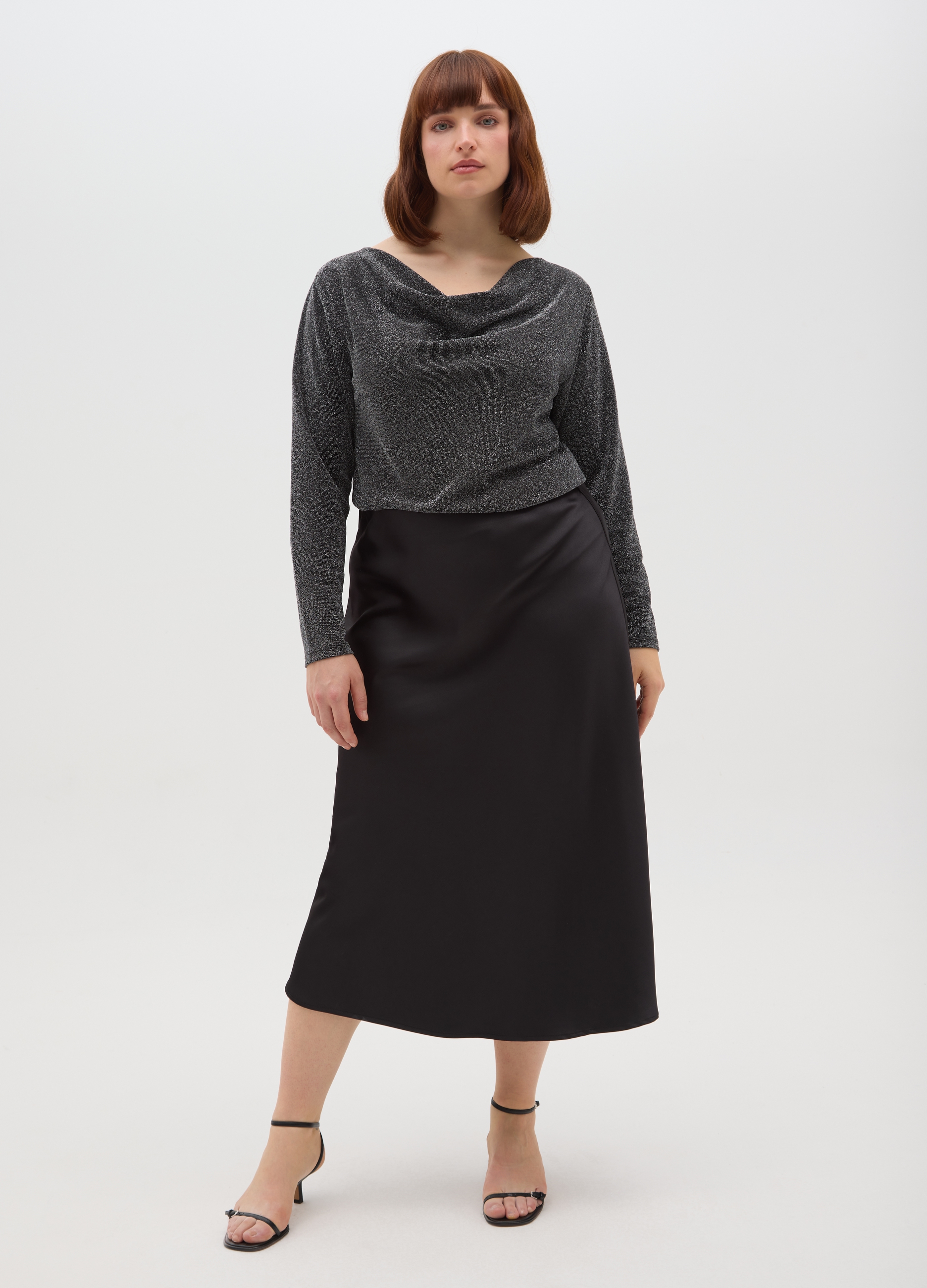 MYA, Maglia Nera Con Collo A Scialle E Brillantini Regular Fit, Donna, Nero, Taglia: XL