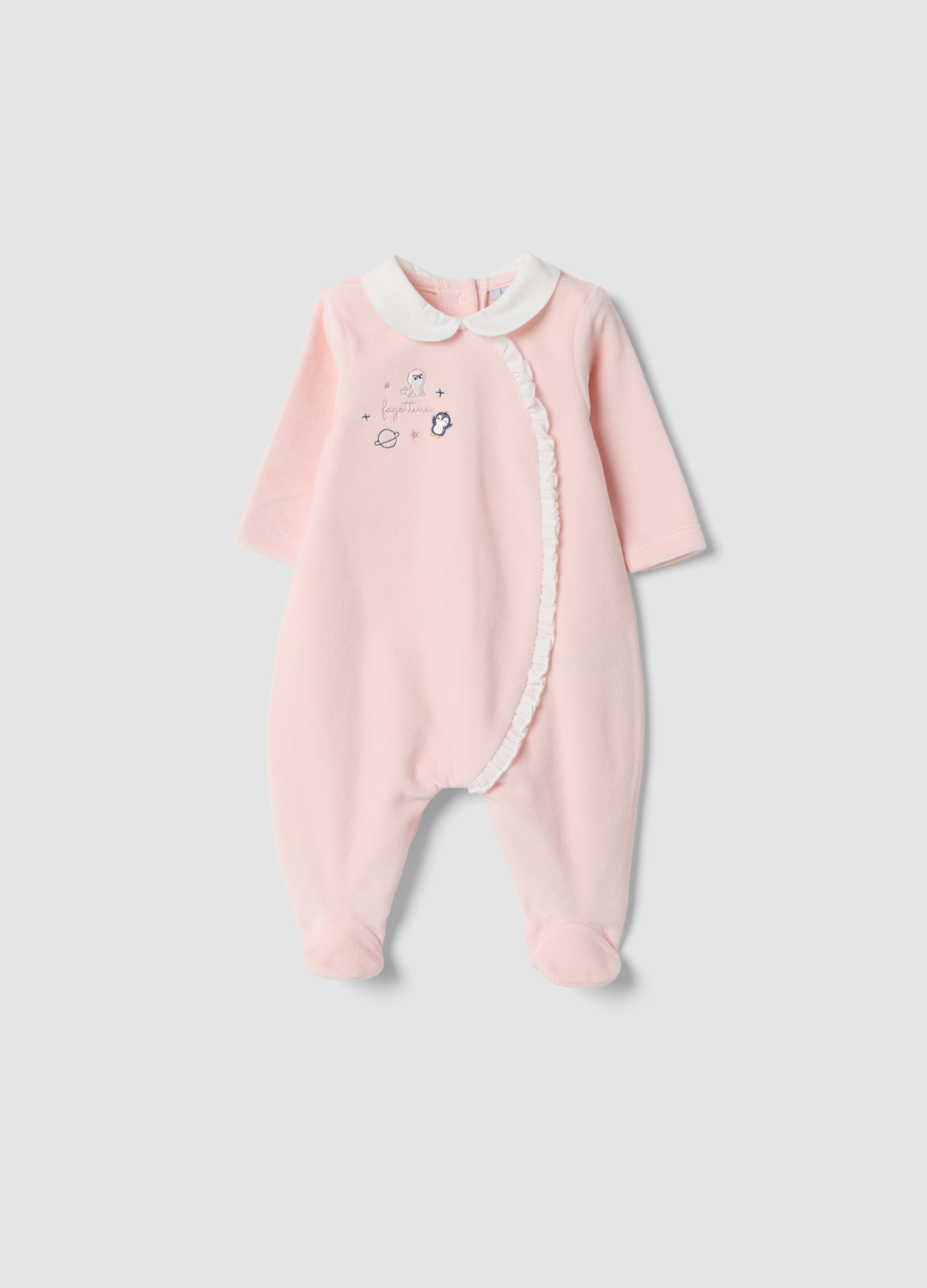 FAGOTTINO, Tutina Rosa In Misto Cotone Organico Con Colletto Bianco, Neonata, Beige, Taglia: 0-1