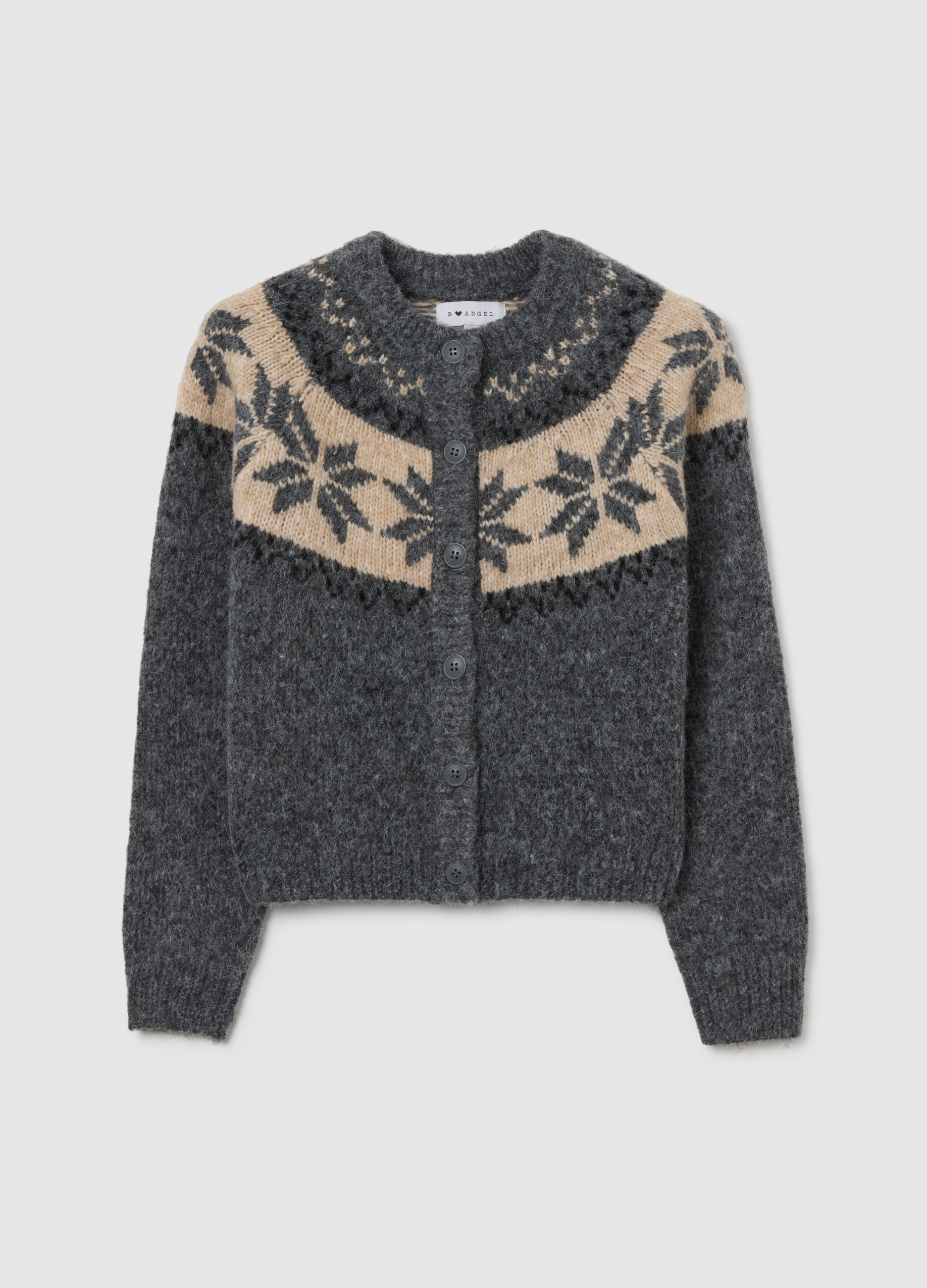 B.ANGEL, Cárdigan Gris Con Estampado Jacquard, Mujer, Negro, Talla: 38