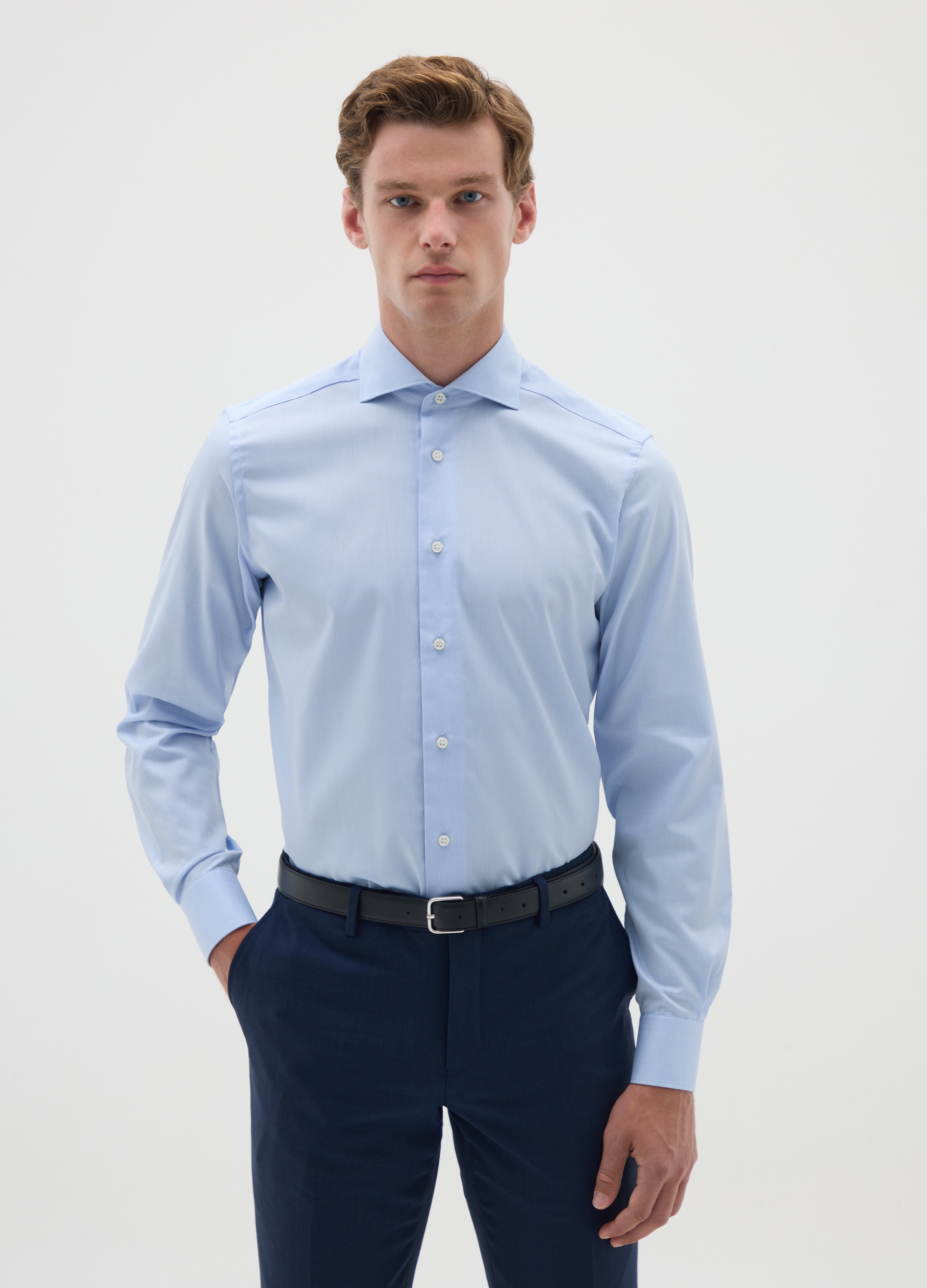OVS, Camisa Azul De Algodón Puro Para Hombre Corte Slim, Hombre, Azul oscuro, Talla: 38