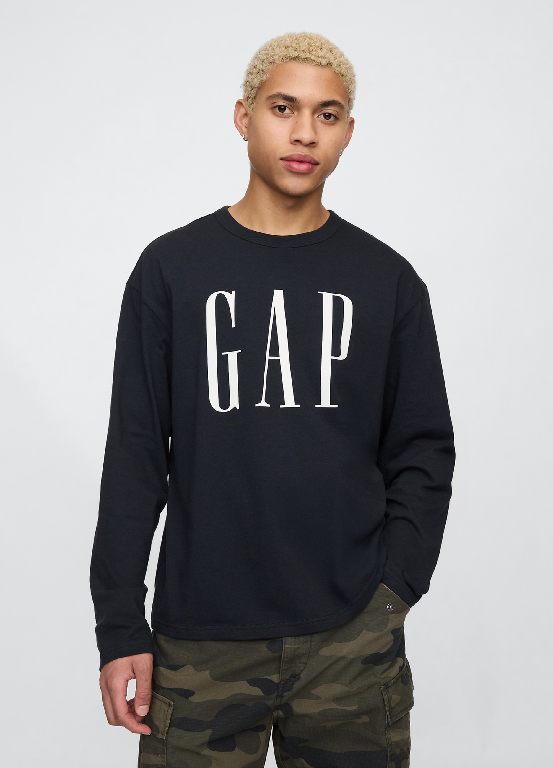 GAP, T-shirt A Maniche Lunghe Con Logo, Uomo, Blu, Taglia: M
