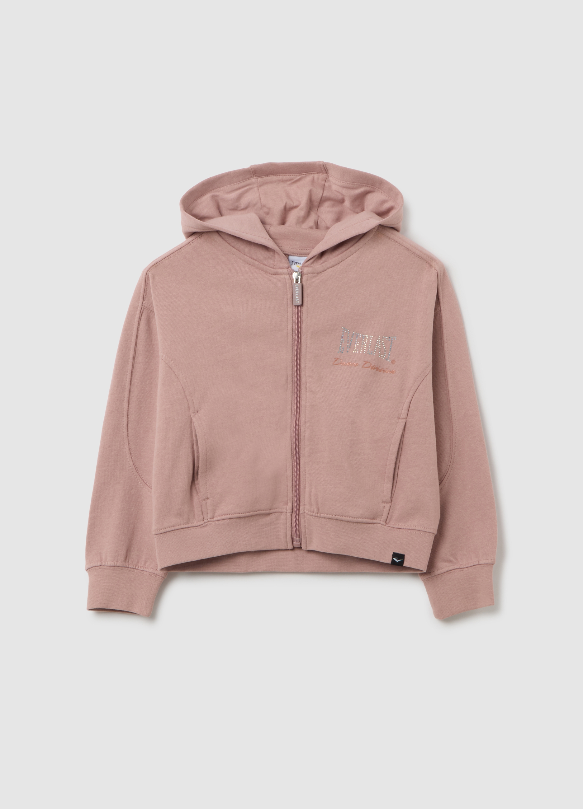 Felpa Con Cappuccio Da Bambina In Puro Cotone Rosa E Zip, Niña, Malva, Talla: 9-10