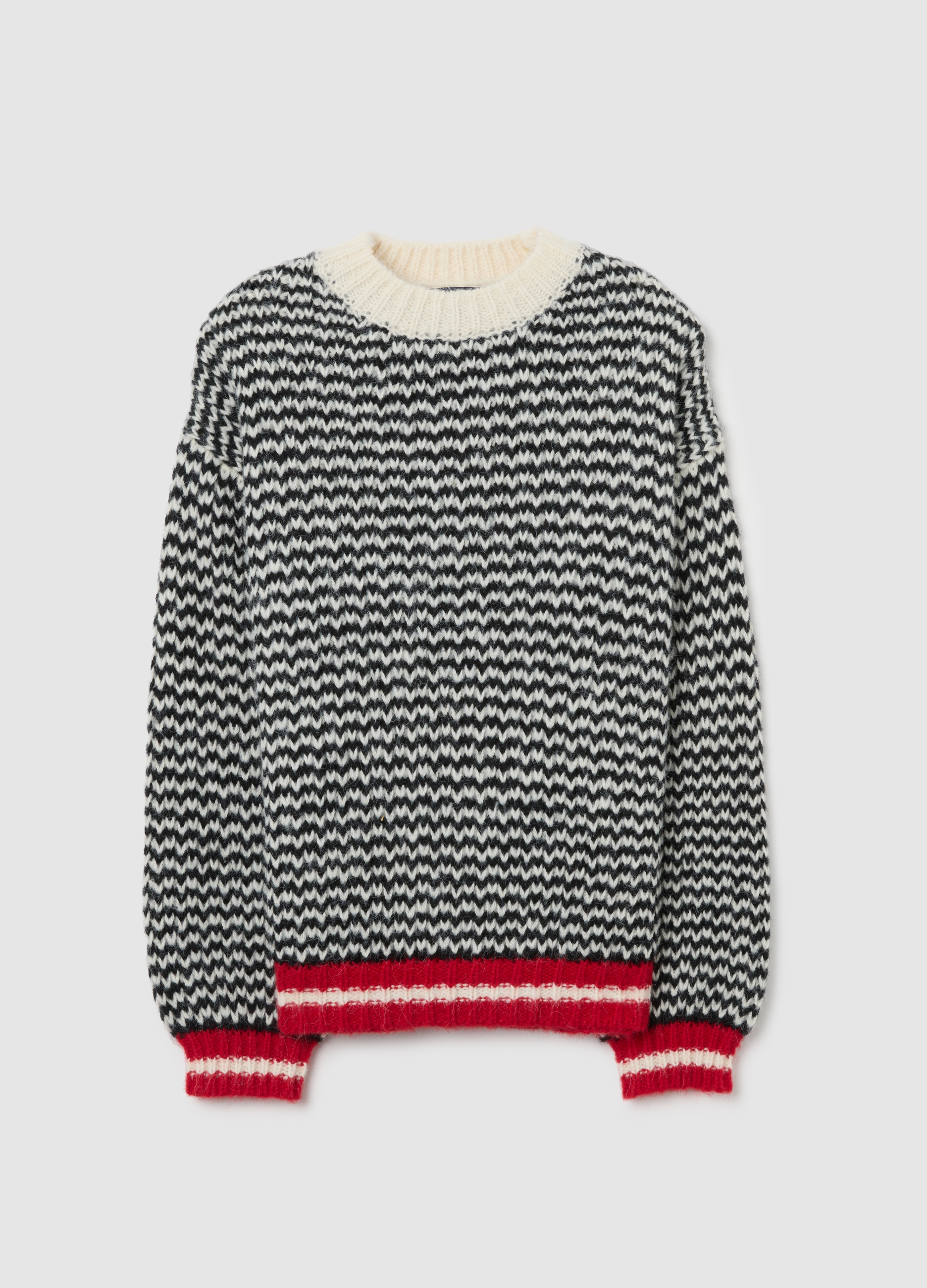 PIOMBO, Suéter De Rayas Multicolor Ajuste Regular, Mujer, Negro/Blanco/Rojo, Talla: 36