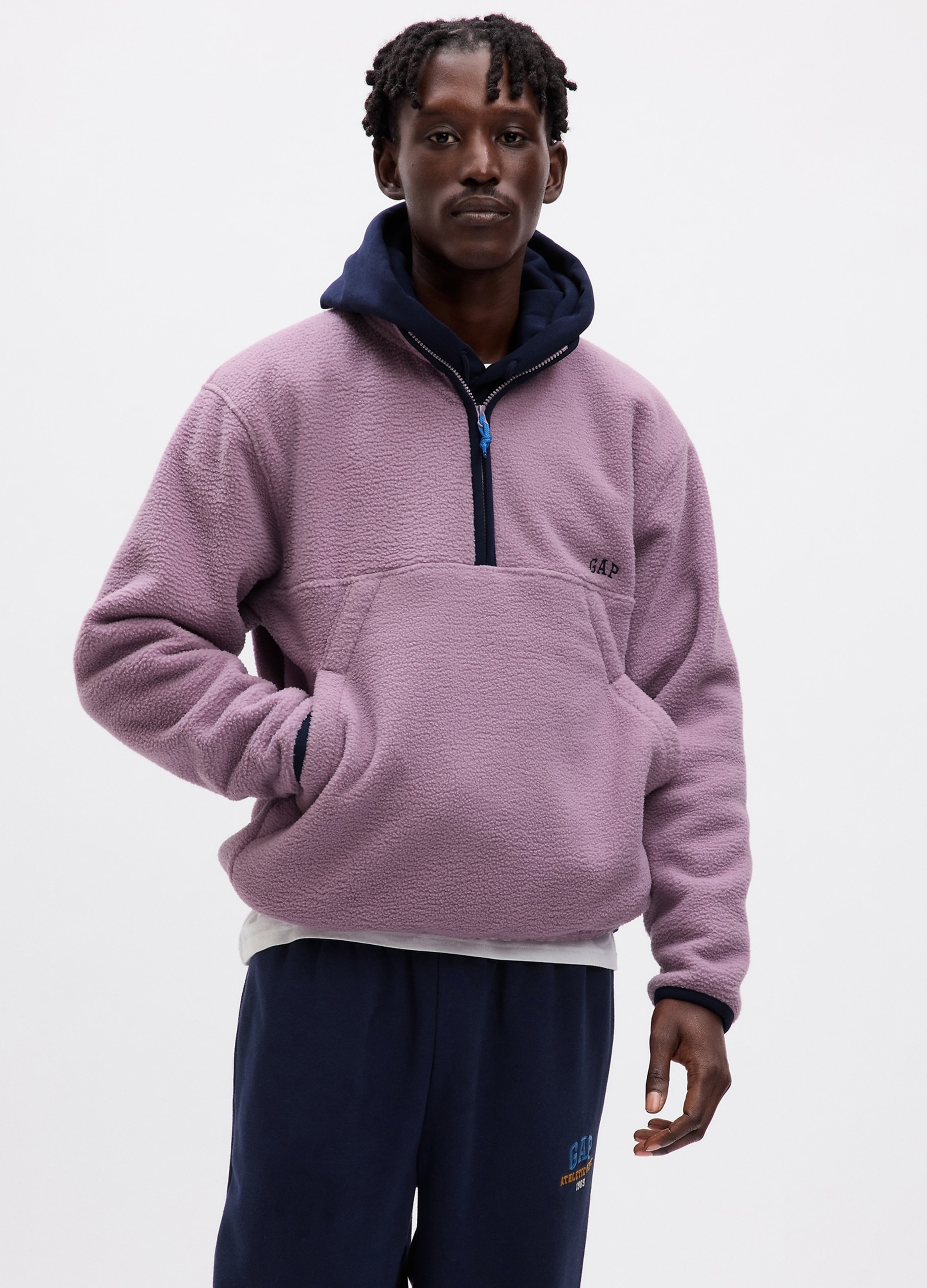 GAP, Felpa Half-zip In Pile Con Ricamo Logo, Uomo, Viola, Taglia: XS