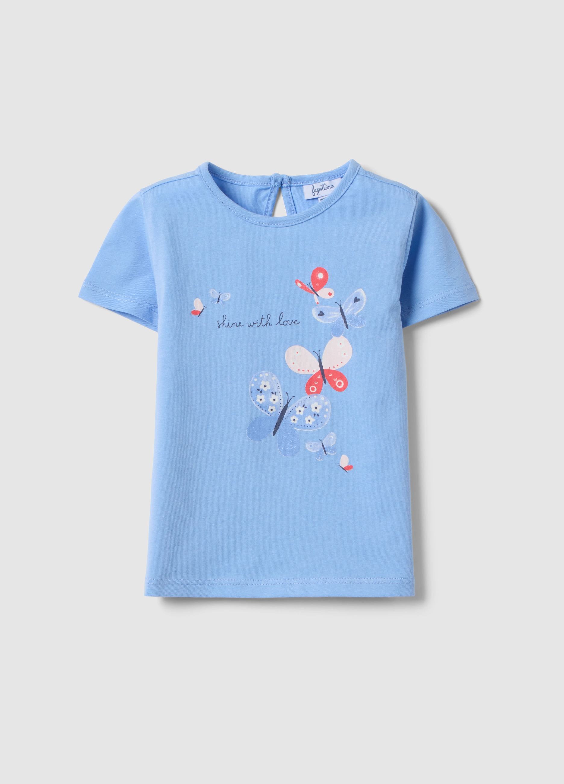 FAGOTTINO, Camiseta De Niña En Puro Algodón Azul Regular Fit Con Mariposas, Niña, Azul Azur, Talla: 24-30