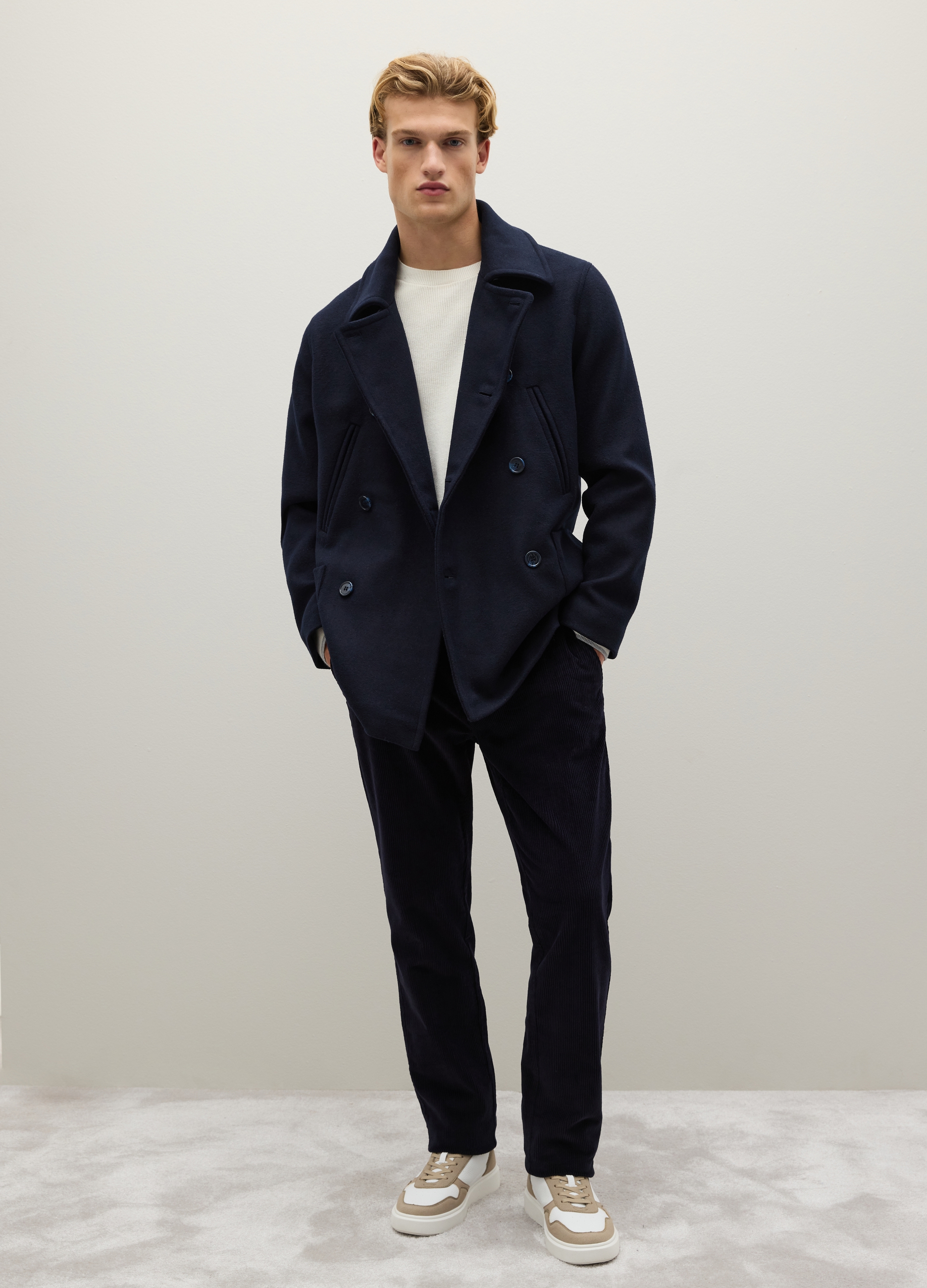 Piombo Contemporary, Pantaloni Blu In Velluto A Coste Regular Fit Contemporary, Uomo, Blu, Taglia: 54