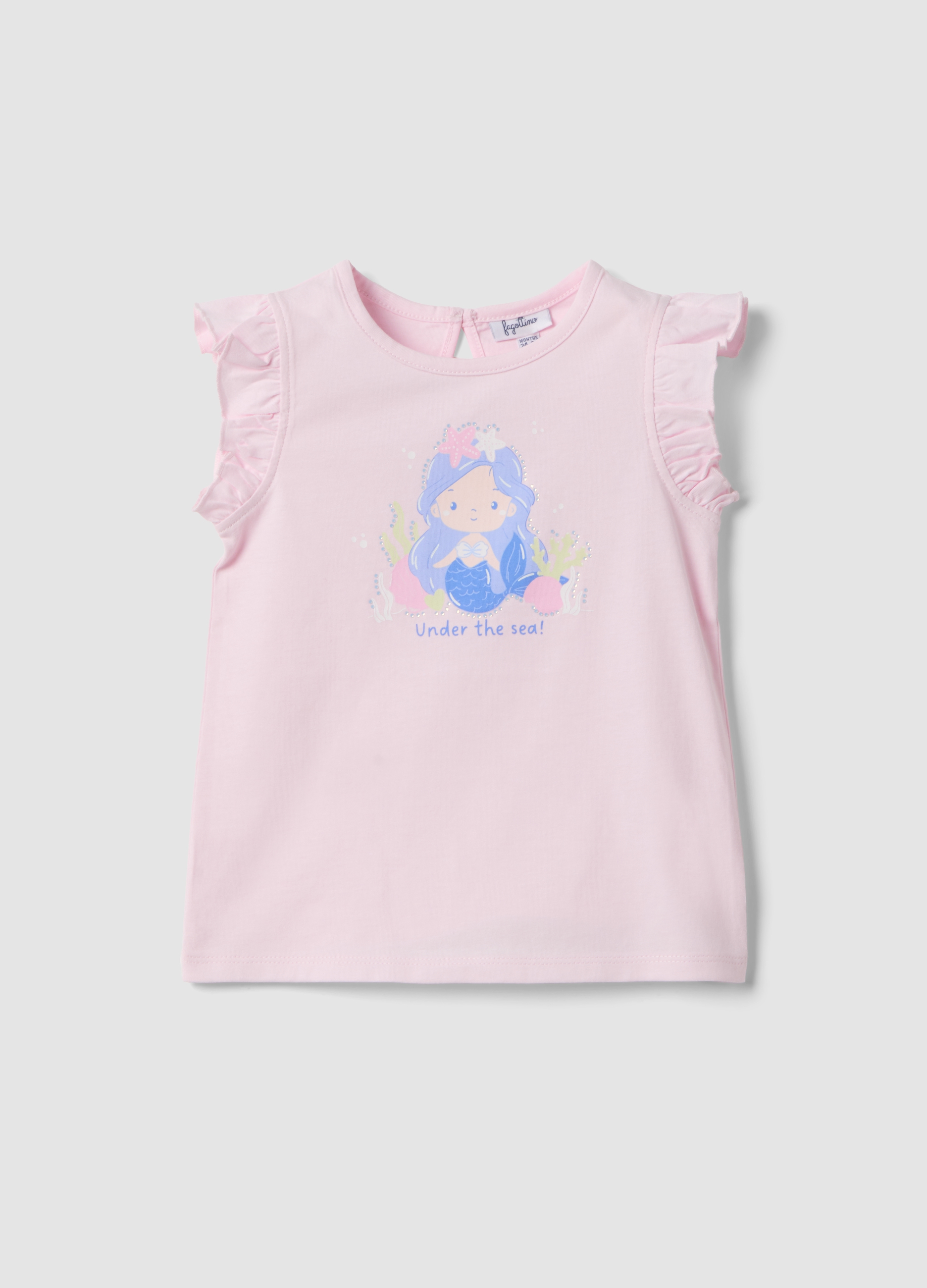 FAGOTTINO, Camiseta De Tirantes Rosa Para Niña De Algodón Orgánico Con Estampado Y Volantes, Niña, Rosa, Talla: 12-18