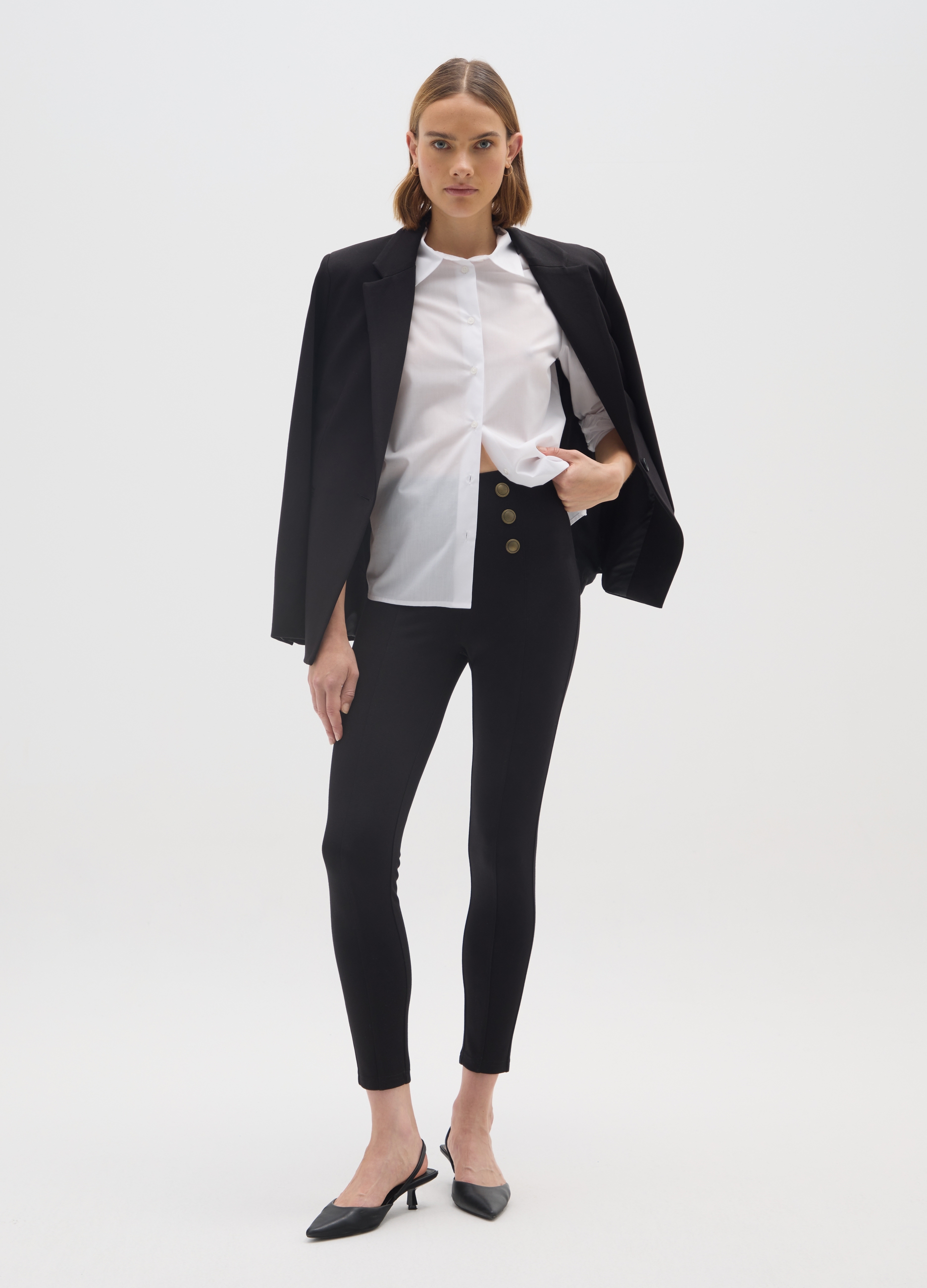 OVS, Leggings Neri Elasticizzati Con Bottoni Decorativi, Donna, Nero, Taglia: S