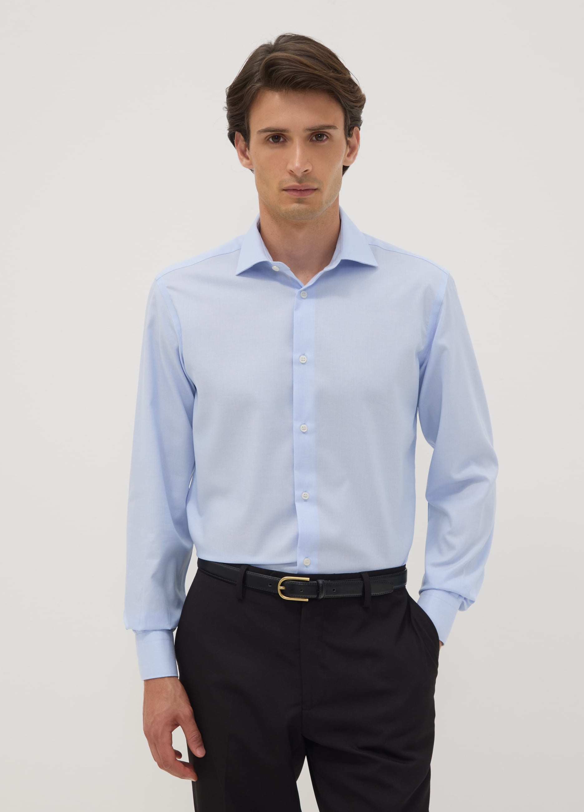 OVS, Camicia Azzurra In Puro Cotone Con Colletto Classico Slim Fit No Iron, Uomo, Azzurro, Taglia: 39