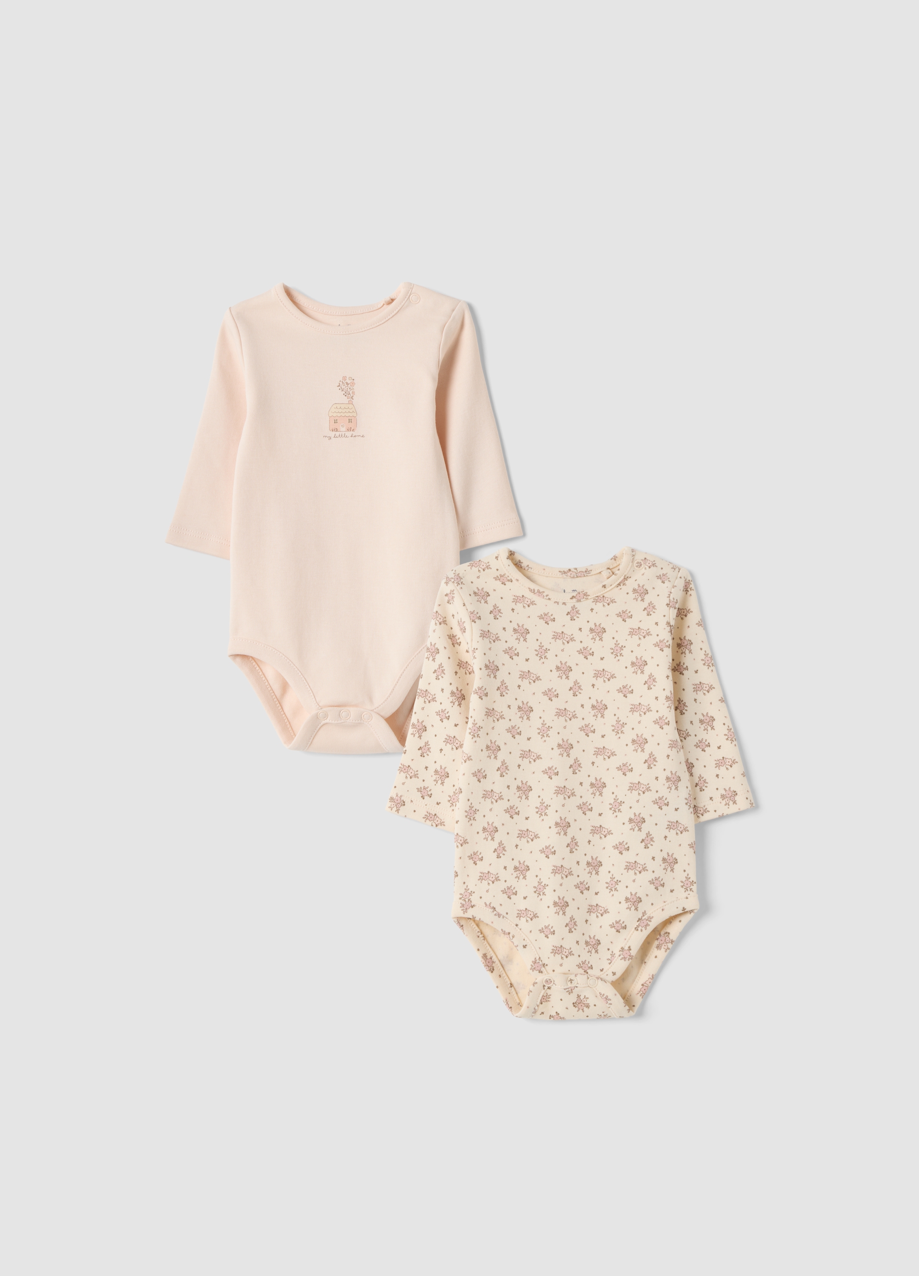 FAGOTTINO, Bipack Body Beige In Puro Cotone Organico Con Fantasia, Neonata, Beige, Taglia: 3-6