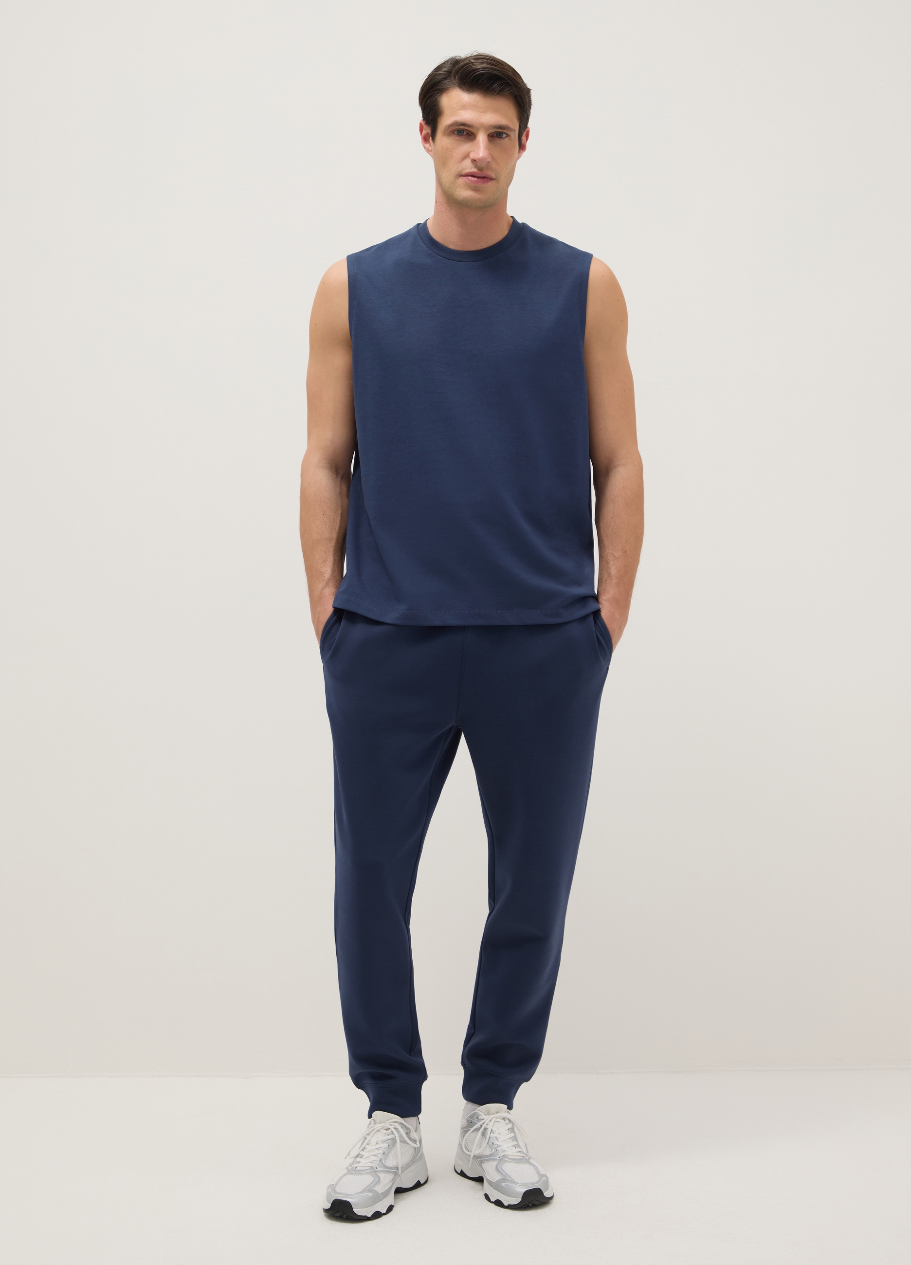 Camiseta Sin Mangas Azul De Ajuste Regular Mezcla De Algodón, Hombre, Azul oscuro, Talla: XL