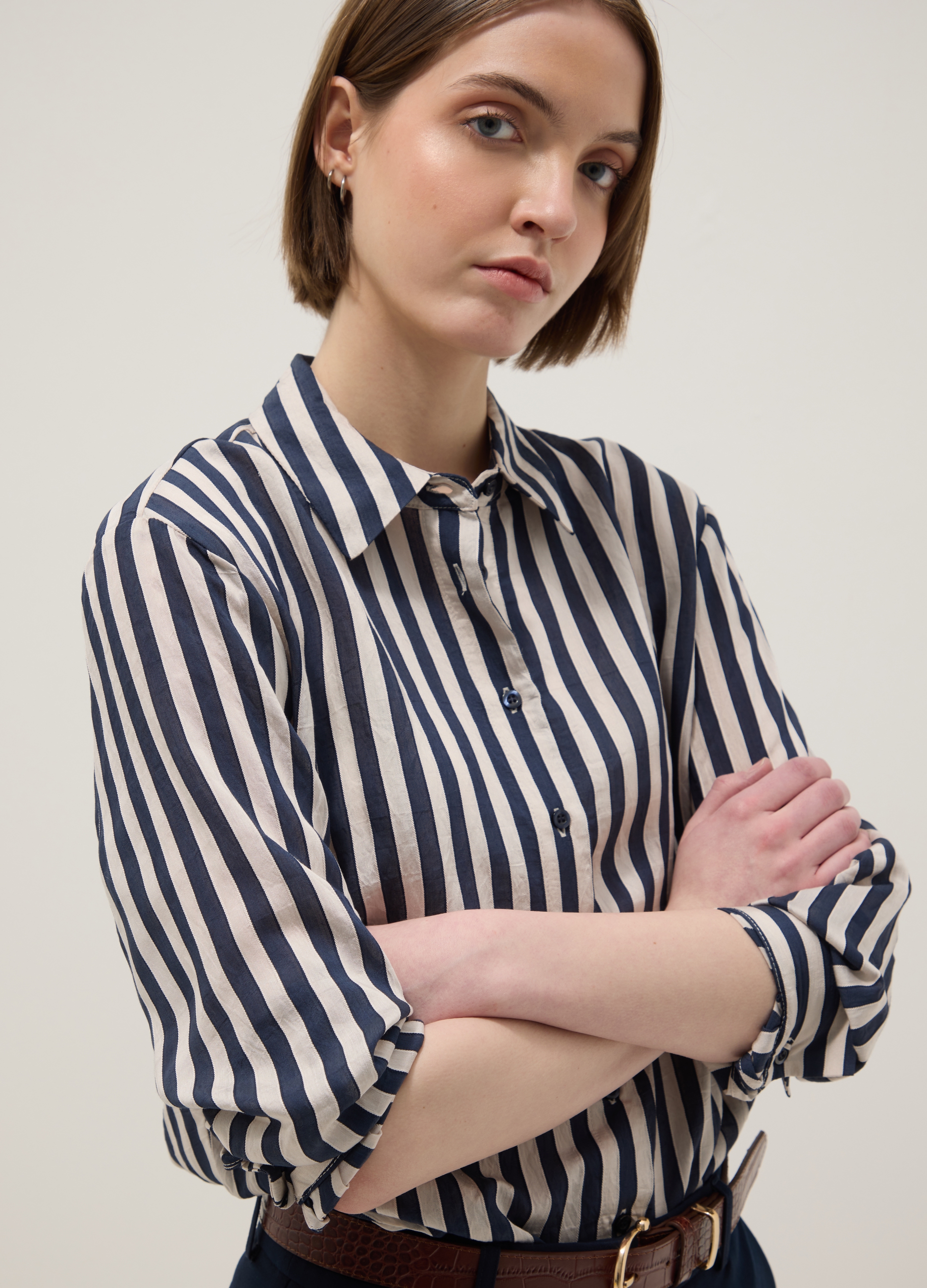 Camicia A Righe Multicolor Regular Fit Con Colletto Classico E Bottoni, Mujer, Blanco/azul, Talla: 38