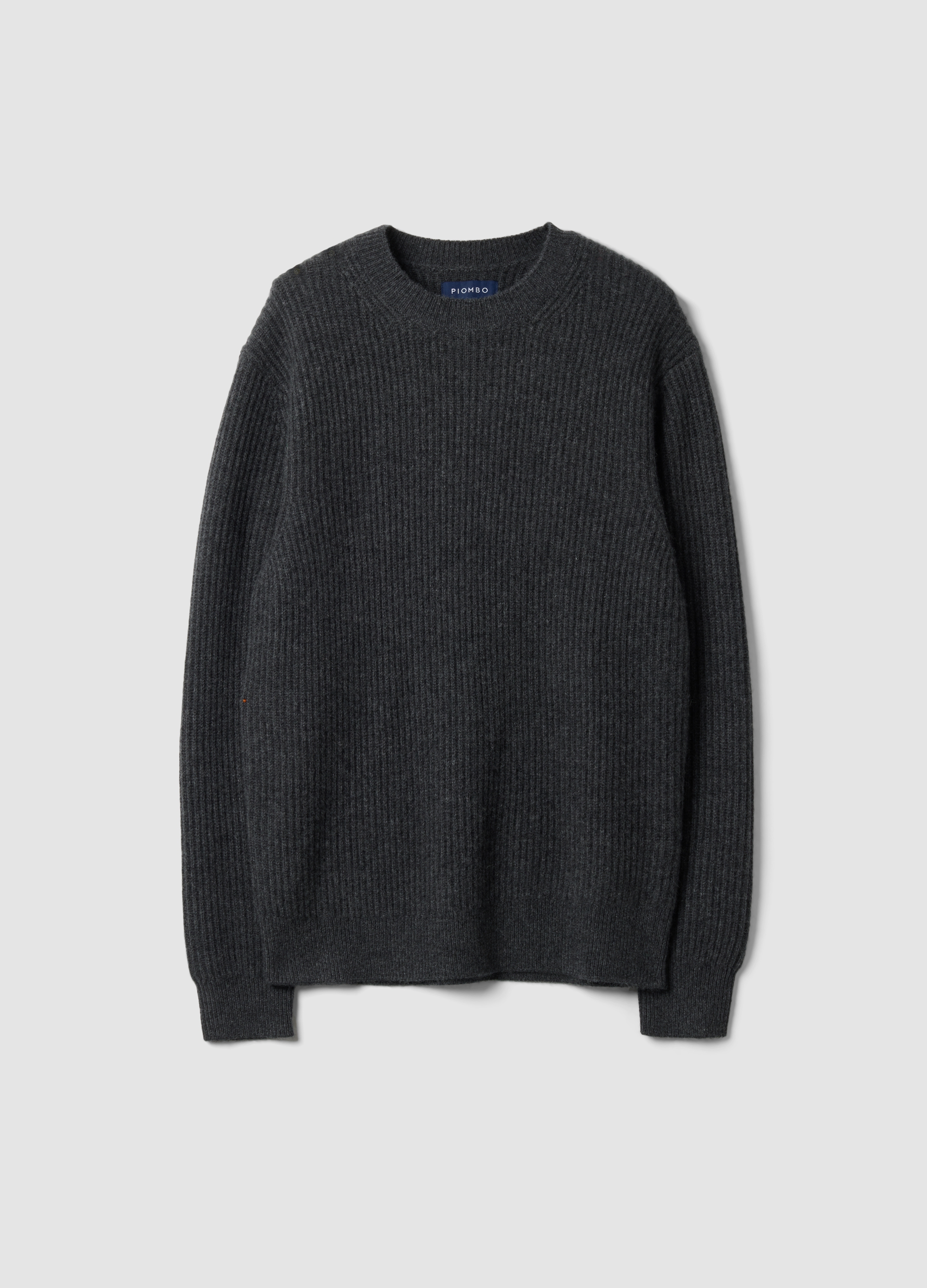 Piombo Contemporary, Maglia Grigia In Puro Cashmere A Costine Regular Fit, Uomo, Grigio, Taglia: XXL