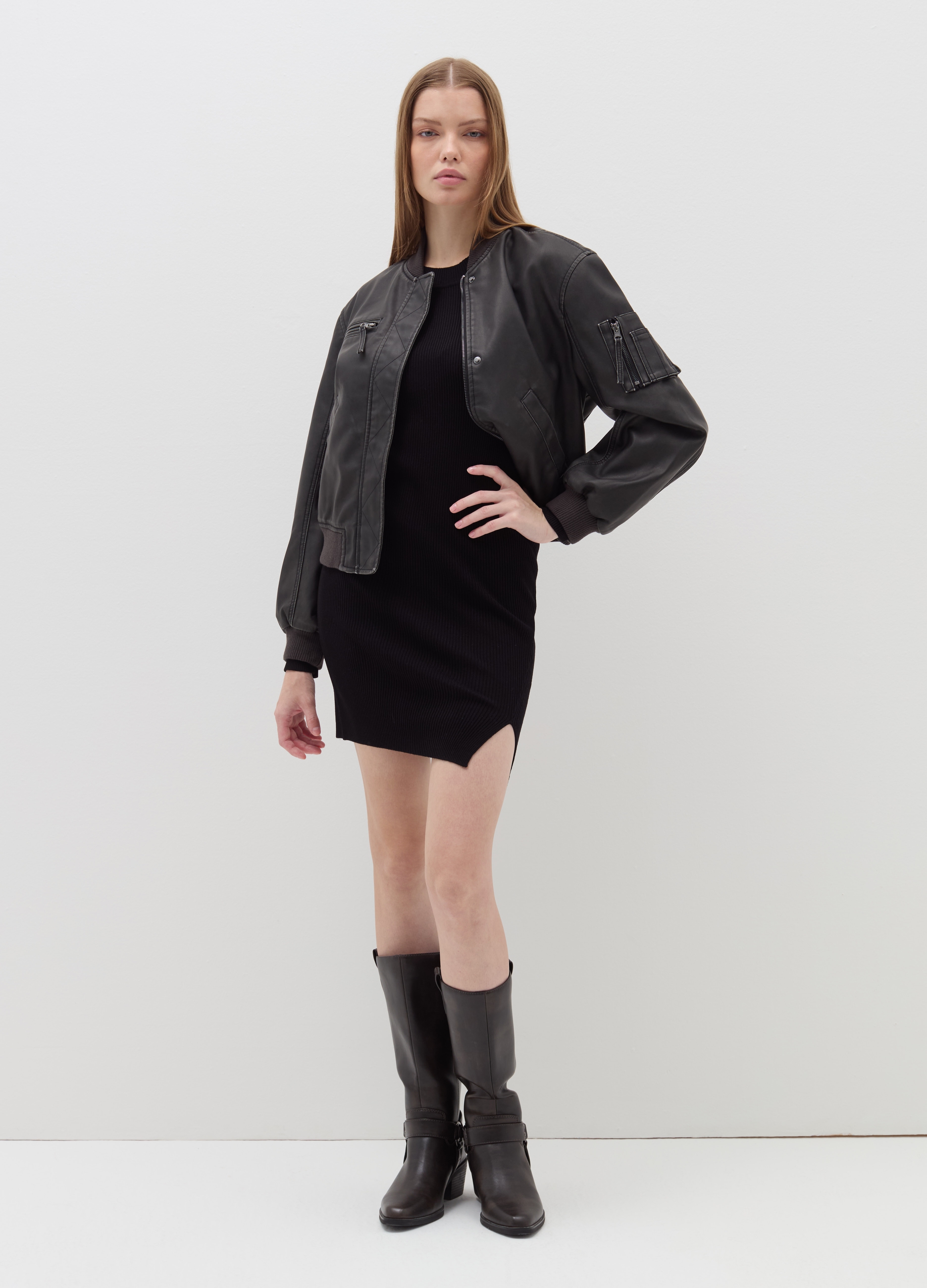 B.ANGEL, Cazadora Bomber Over Efecto Vintage, Mujer, Negro/Gris, Talla: XS