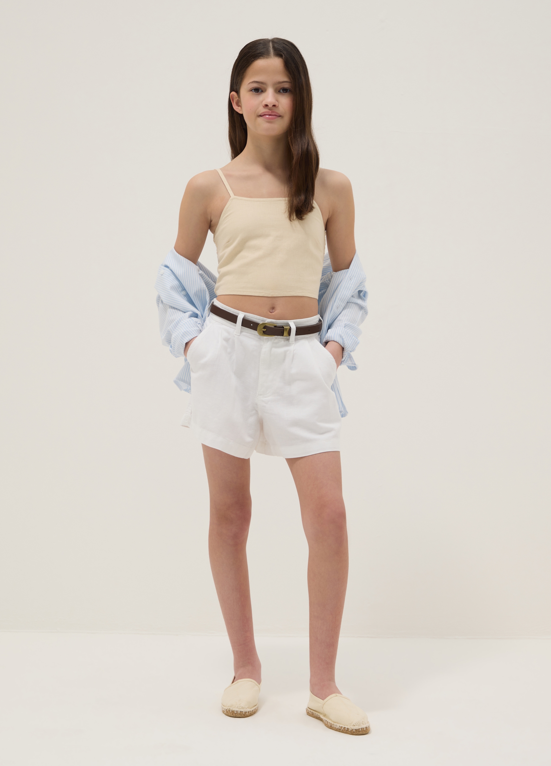 OVS KIDS, Shorts In Misto Lino E Cotone Bianco Da Ragazza Regular Fit, Bambina, Bianco, Taglia: 10-11