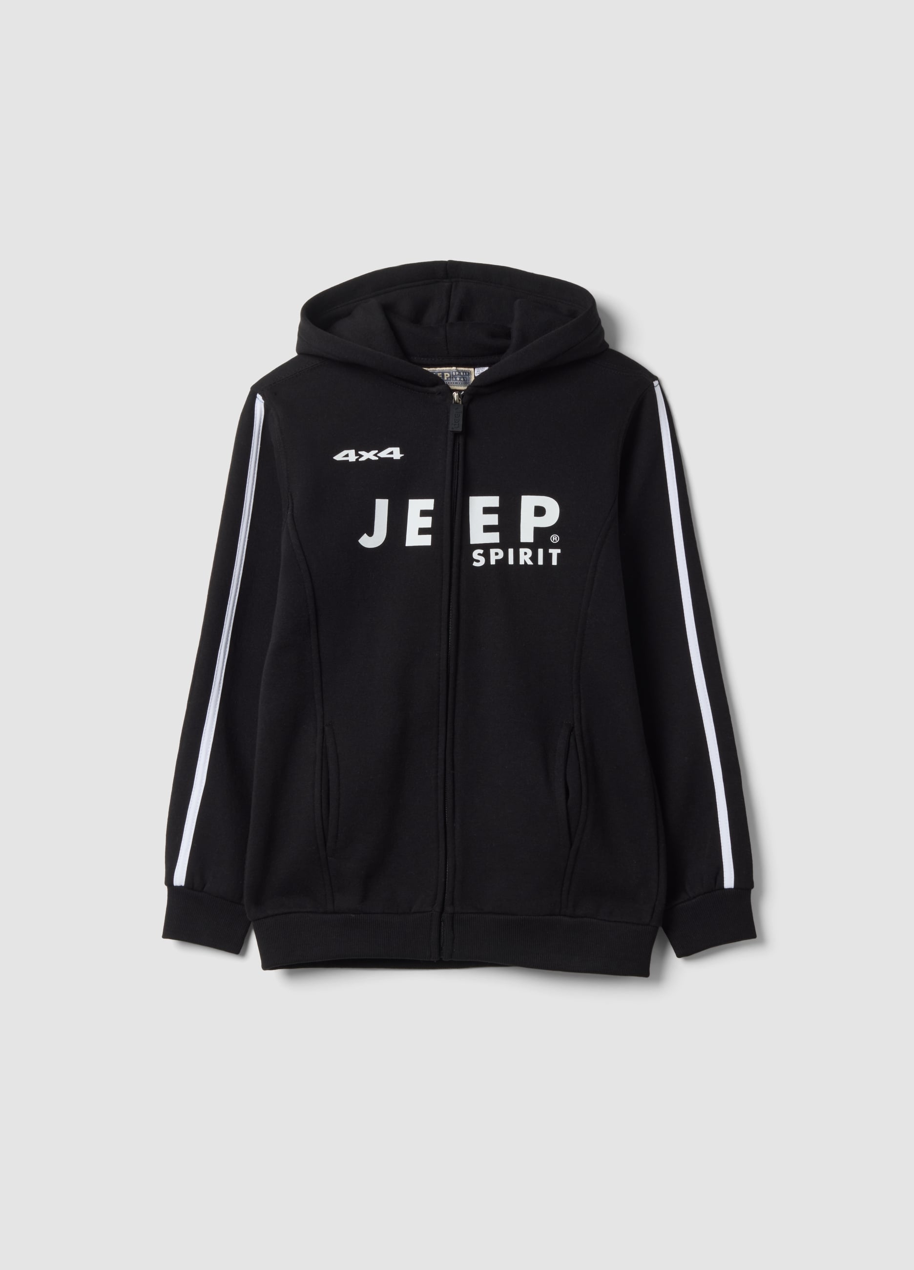 Jeep , Felpa Nera In Misto Cotone Con Cappuccio E Stampa , Bambino, Nero, Taglia: 14-15
