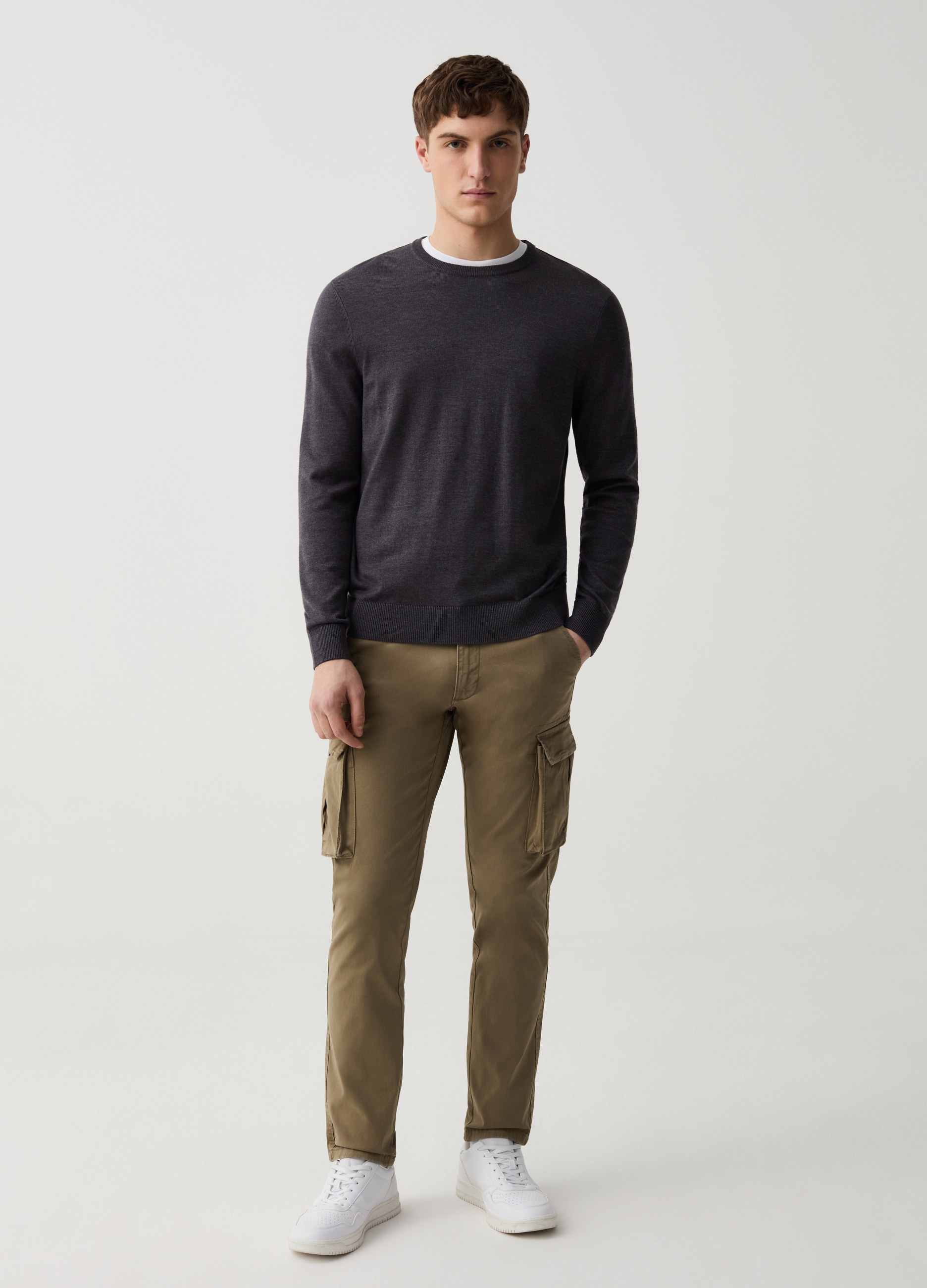 OVS , Pantalone Cargo Slim Fit In Twill Stretch, Uomo, Verde, Taglia: 54