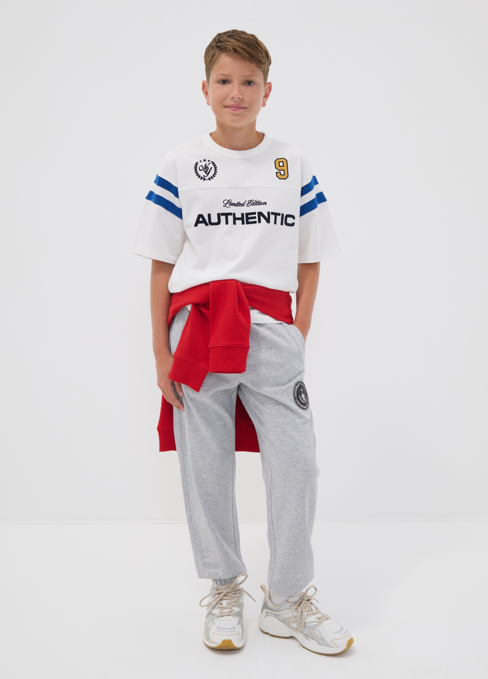 OVS KIDS, Jogger Grigi In Puro Cotone Con Stampa Comfort Fit Per Ragazzo, Bambino, Grigio, Taglia: 14-15
