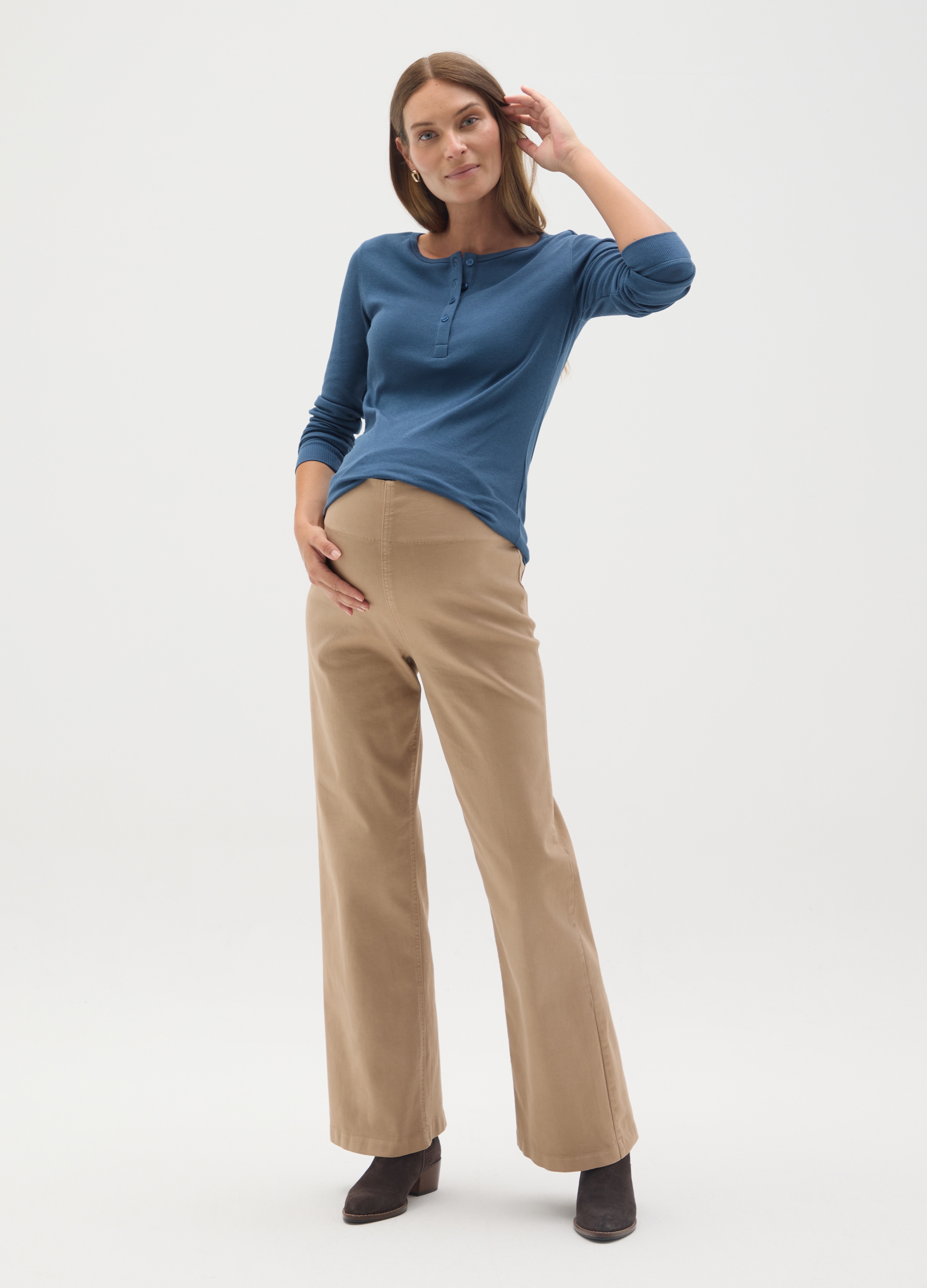 Camiseta Premamá Azul De Manga Larga Con Tejido Elástico, Mujer, Azul intenso, Talla: 36