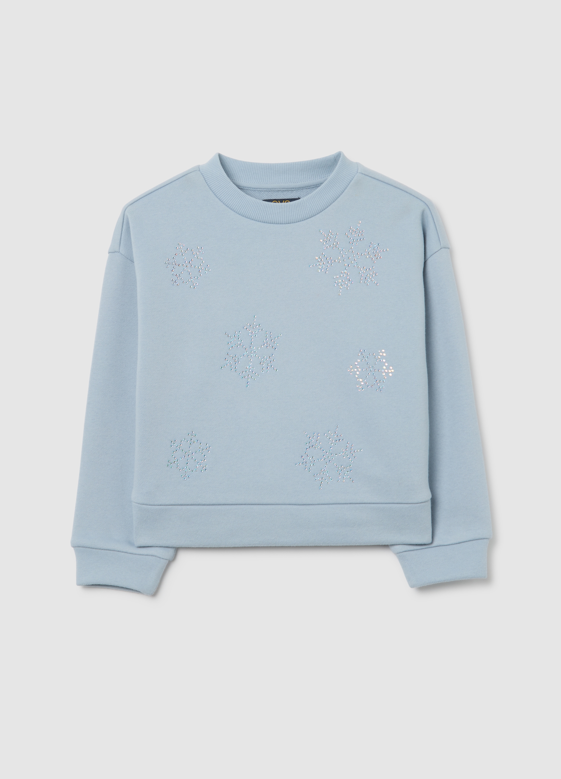 OVS KIDS, Felpa Azzurra Da Bambina In Misto Cotone Regular Fit Con Strass, Azzurro, Taglia: 3-4