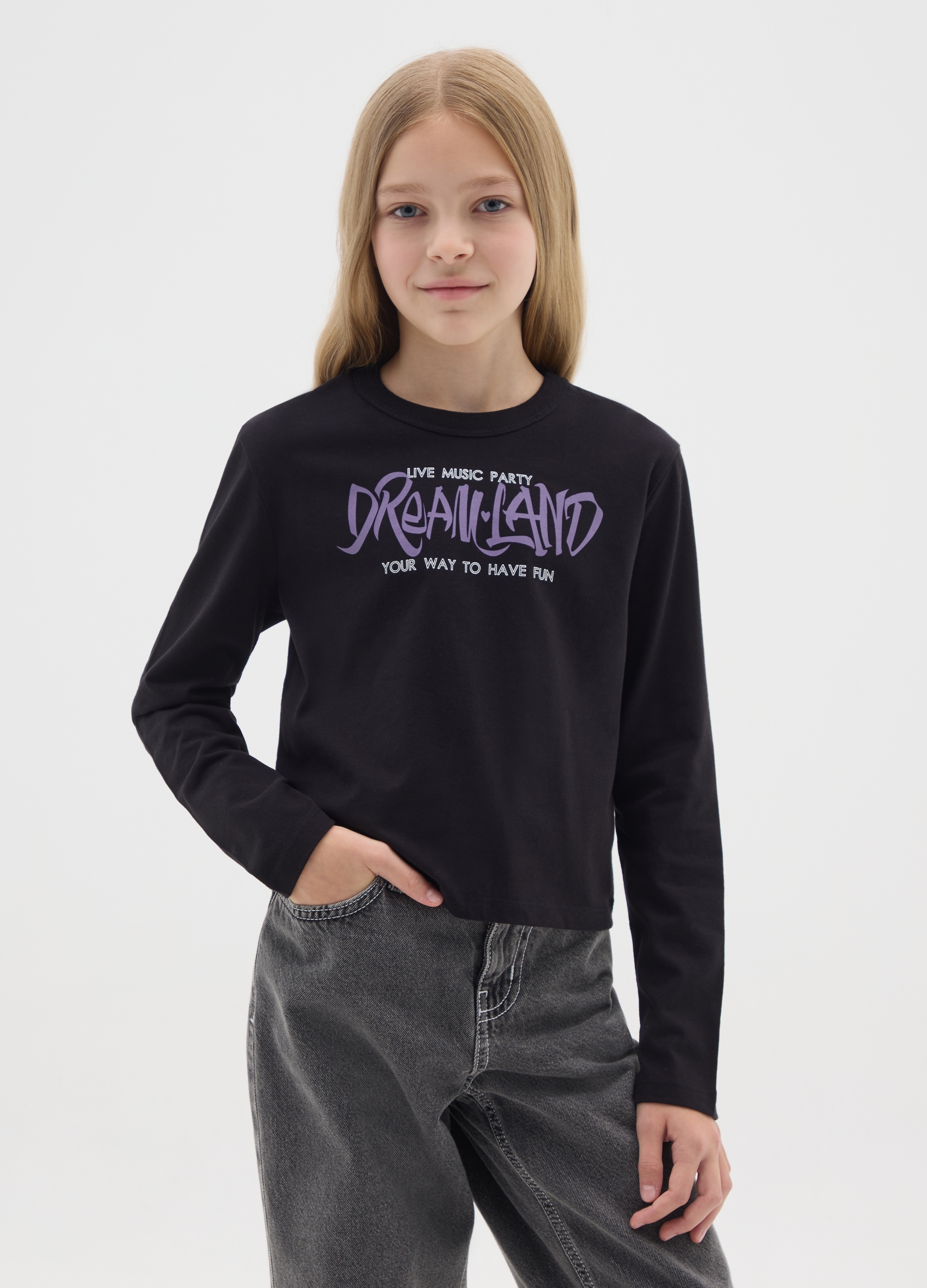 OVS KIDS, T-shirt Da Ragazze In Puro Cotone Nero Regular Fit Con Stampa, Bambina, Nero, Taglia: 11-12