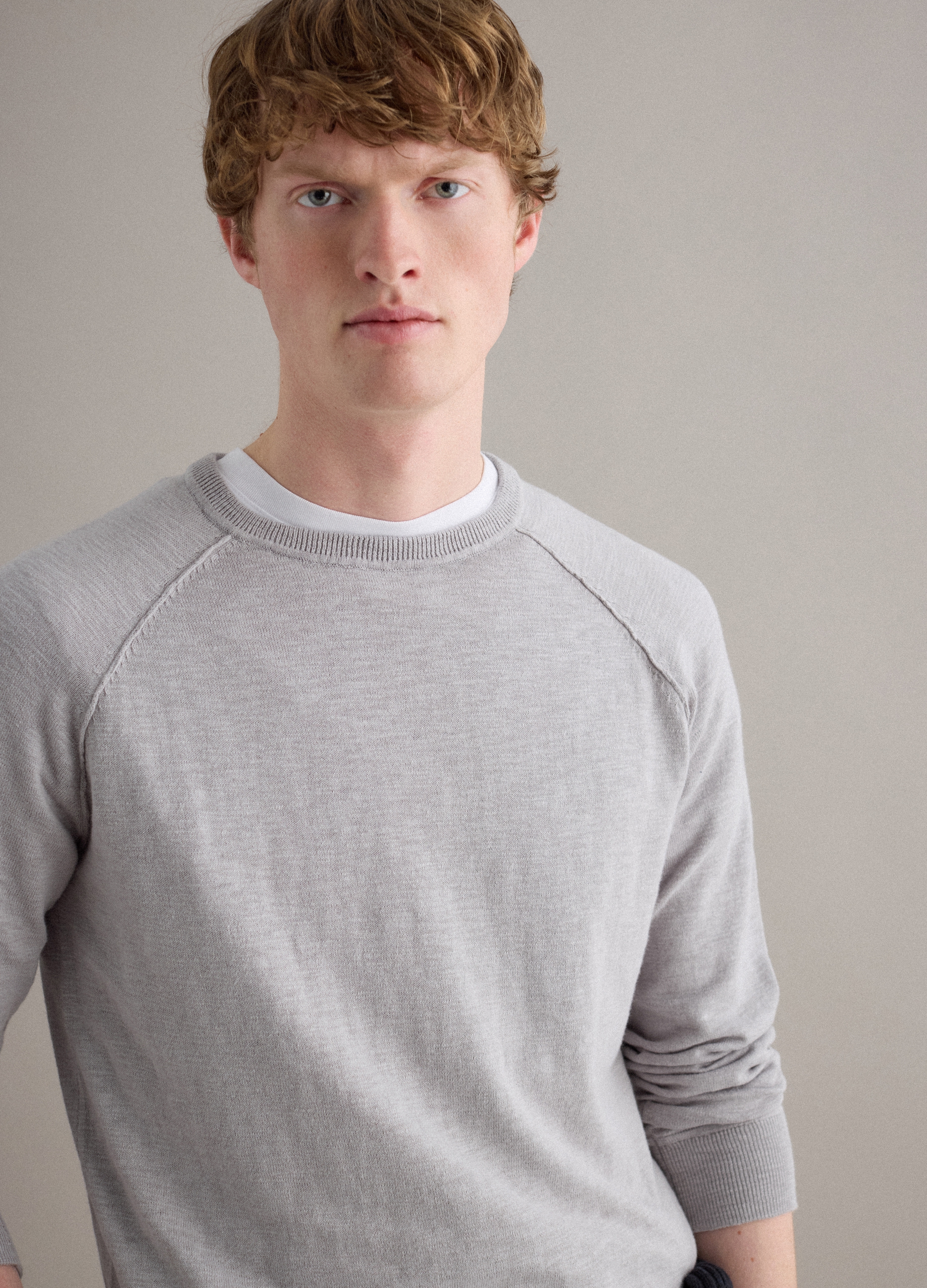 PIOMBO, Maglione Girocollo In Puro Cotone Grigio Regular Fit, Hombre, Gris claro jaspeado, Talla: XXL