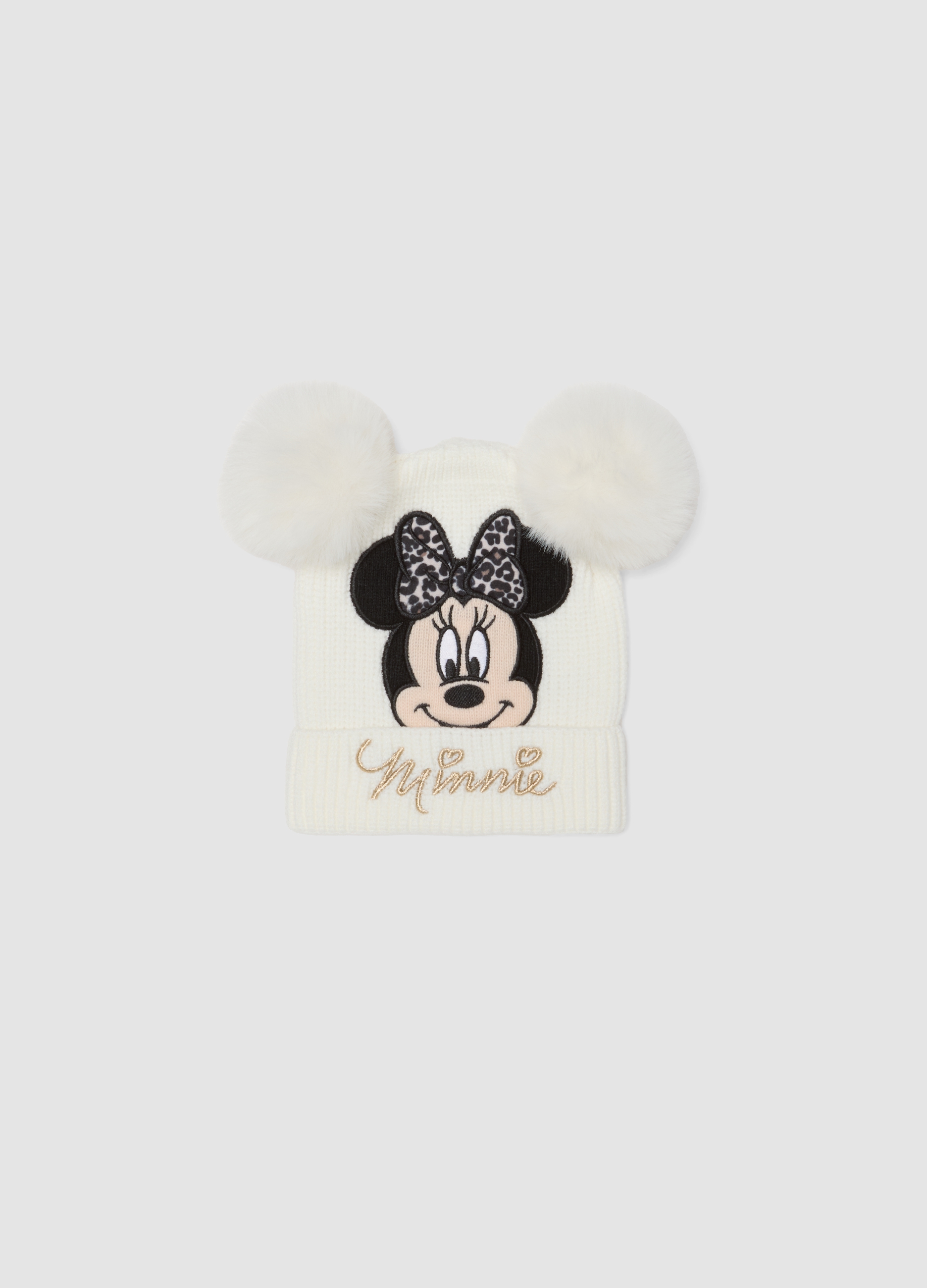 DISNEY, Cappello Bianco In Misto Viscosa Con Pon Pon E Ricamo Minnie, Bambina, Bianco, Taglia: 52