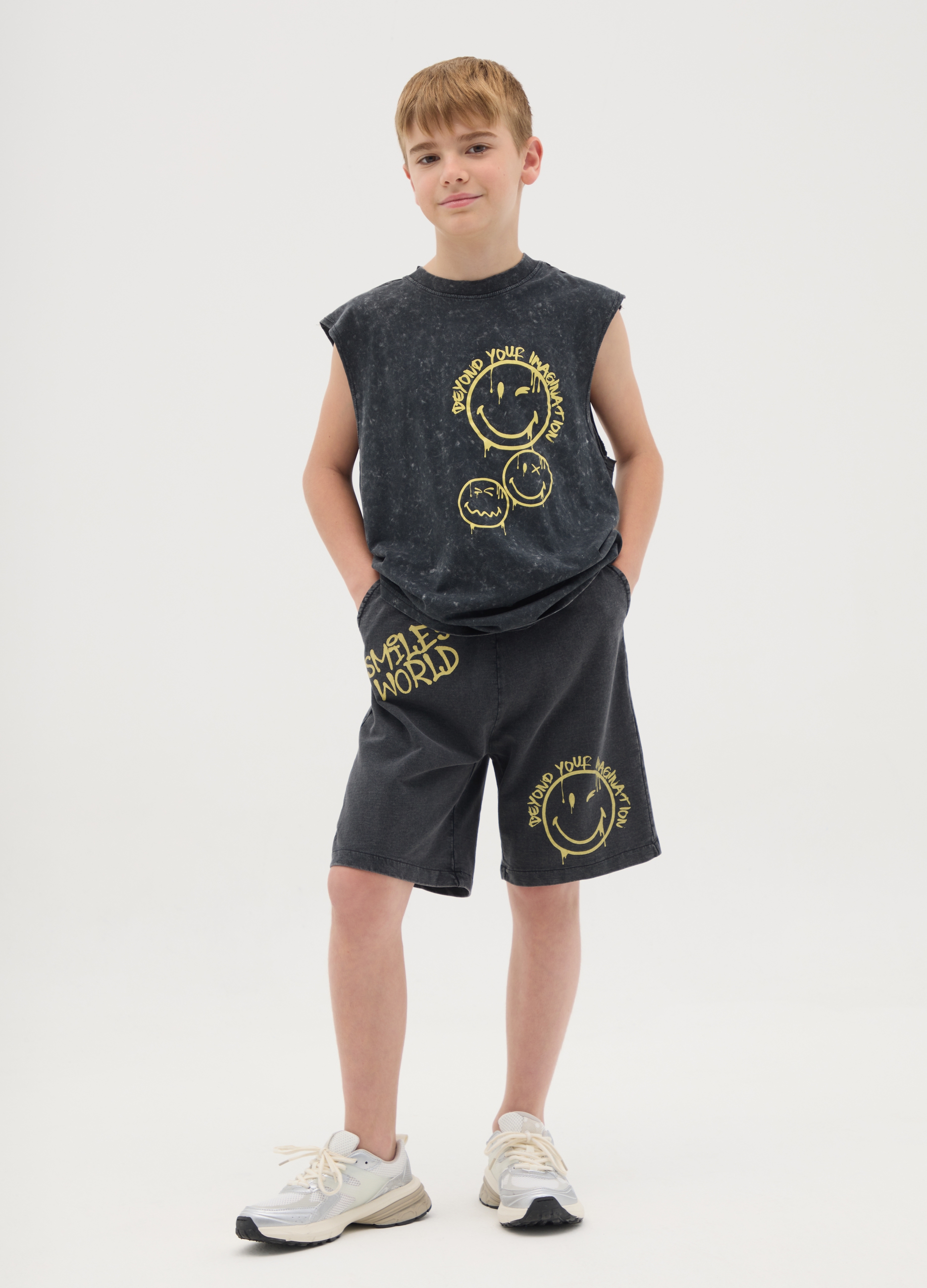 SMILEY, Shorts Smileyworld® Da Ragazzo In Puro Cotone Grigio, Bambino, Grigio, Taglia: 10-11