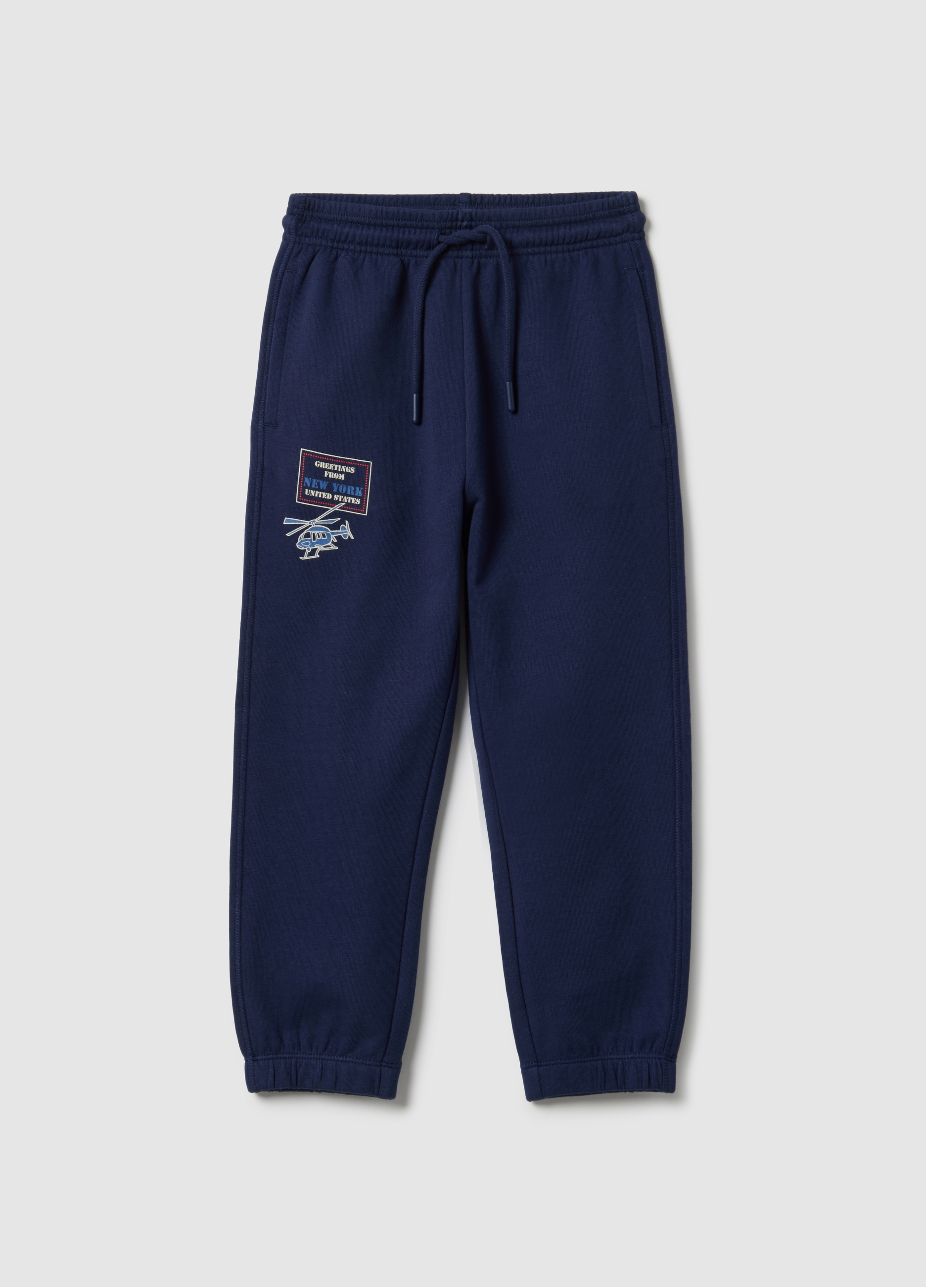 OVS KIDS, Pantalones Jogger Azules Para Niños En Algodón Puro Con Ajuste Regular Y Logotipo, Niño, Azul marino, Talla: 5-6