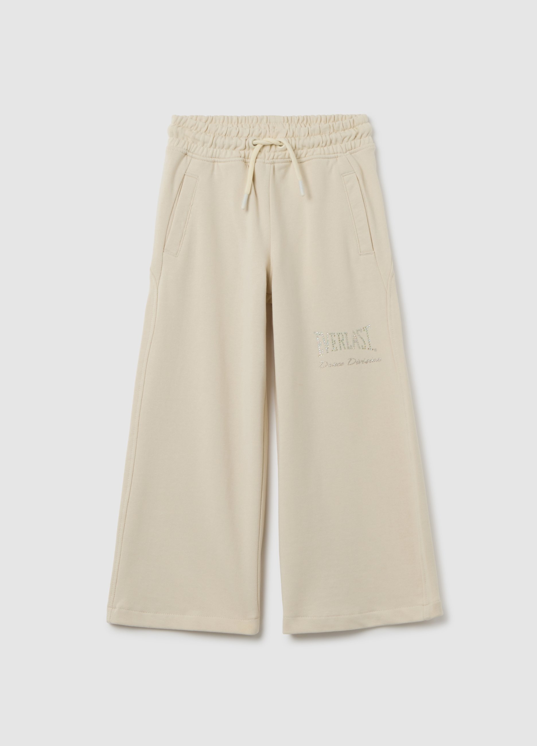EVERLAST, Pantaloni Da Bambina In Puro Cotone Beige Wide Leg, Beige, Taglia: 7-8