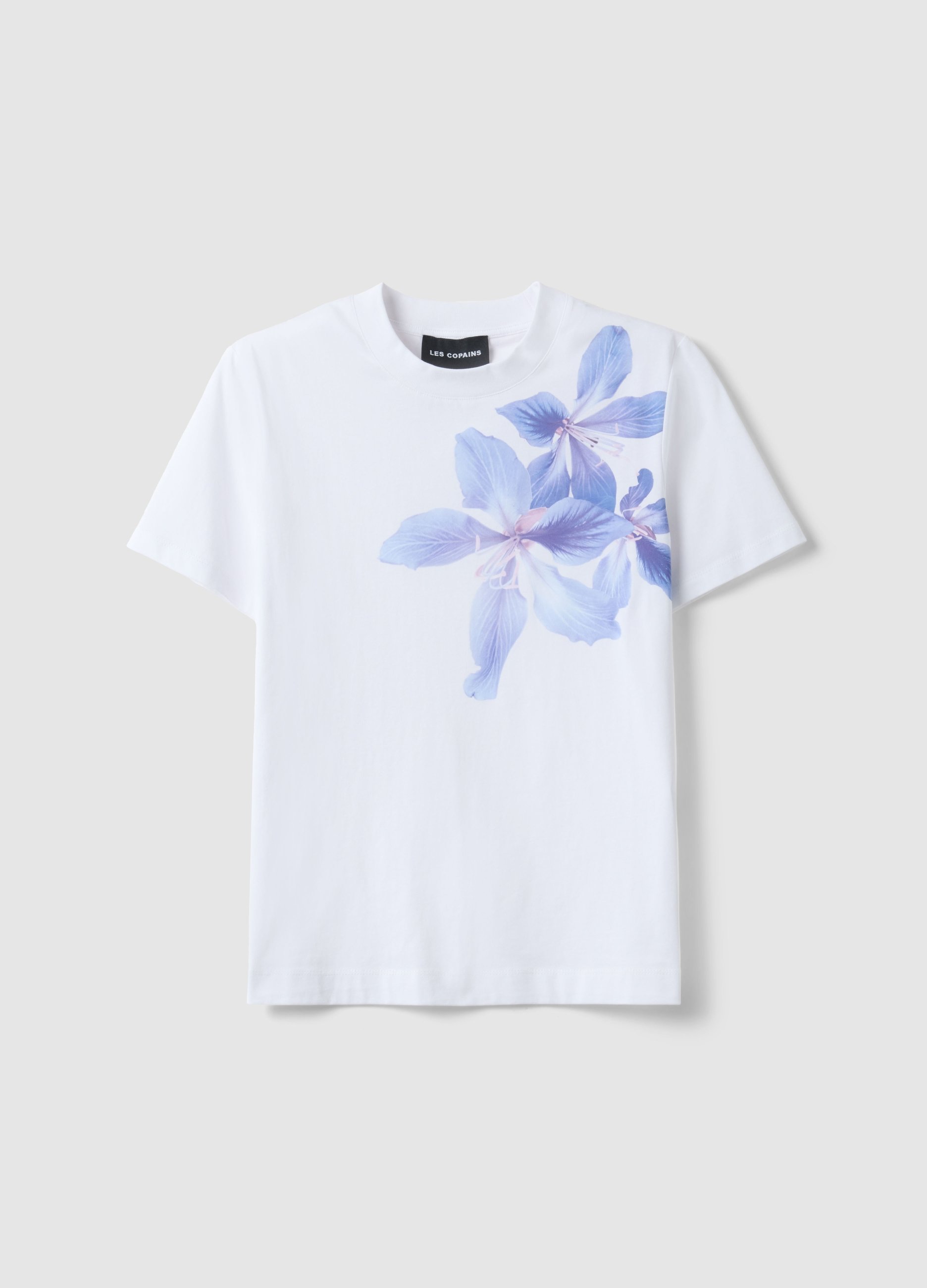 LES COPAINS, Camiseta Blanca De Algodón Puro, Ajuste Regular, Con Estampado Floral, Mujer, Blanco/azul, Talla: 38