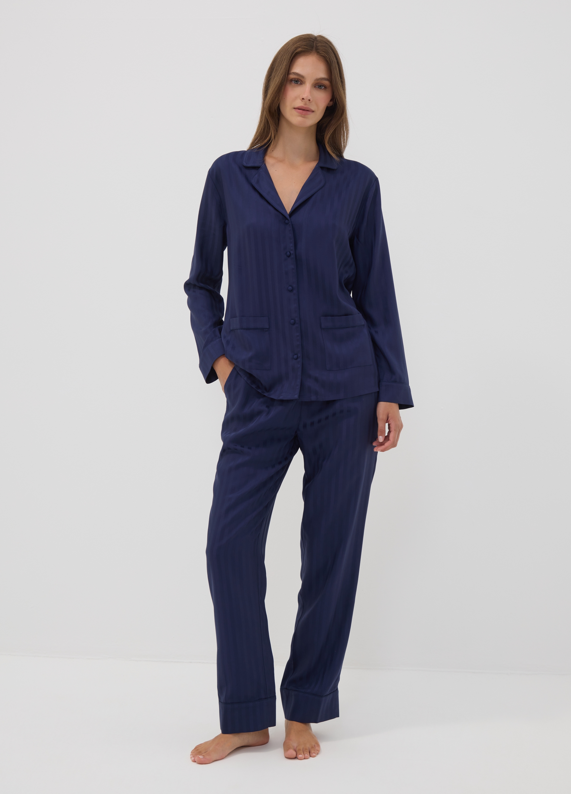 OVS, Pijama Azul De Viscosa Pura Con Escote En V, Mujer, Azul oscuro, Talla: L