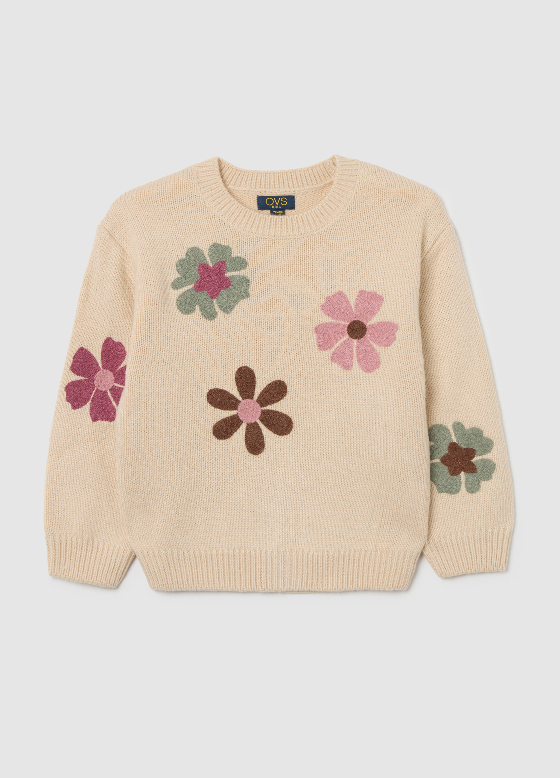 OVS KIDS, Maglione Da Bambina Beige Regular Fit Con Fiori, Beige, Taglia: 4-5