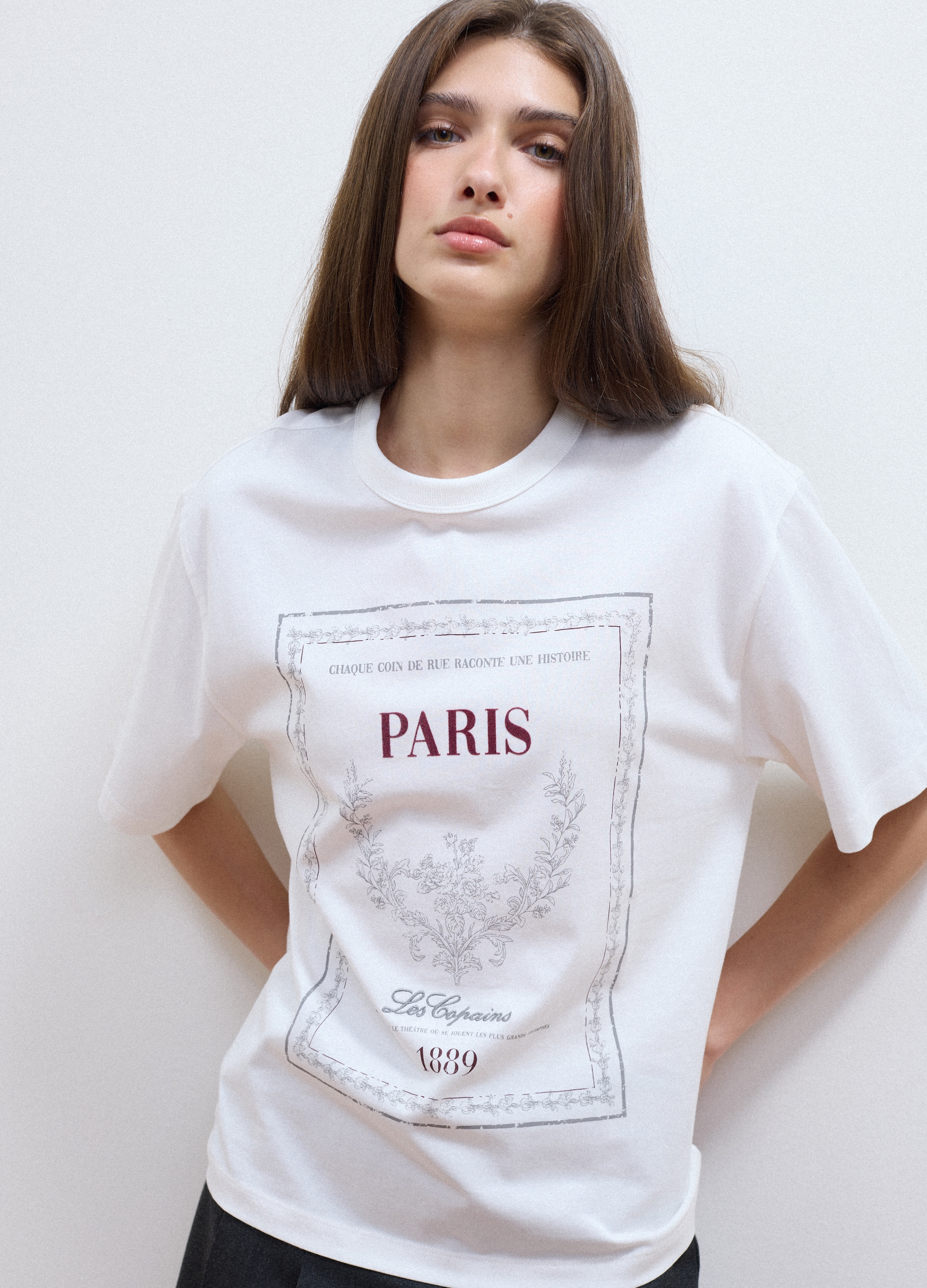 LES COPAINS, T-shirt Bianca In Puro Cotone Con Girocollo E Stampa Relaxed Fit, Donna, Bianco, Taglia: XL