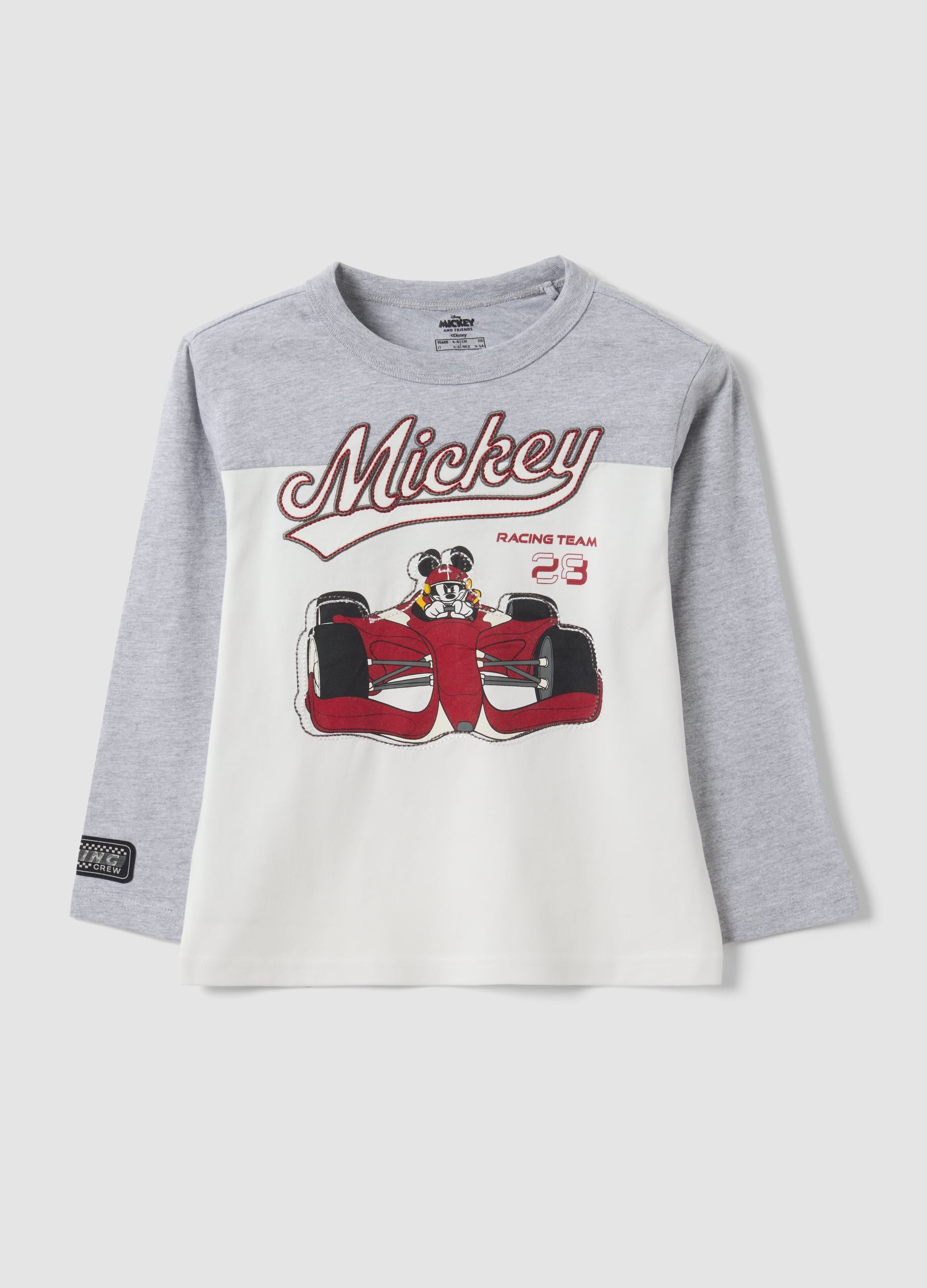 DISNEY, T-shirt Grigia In Puro Cotone Con Girocollo E Stampa Mickey Per Bambino, Grigio, Taglia: 6-7