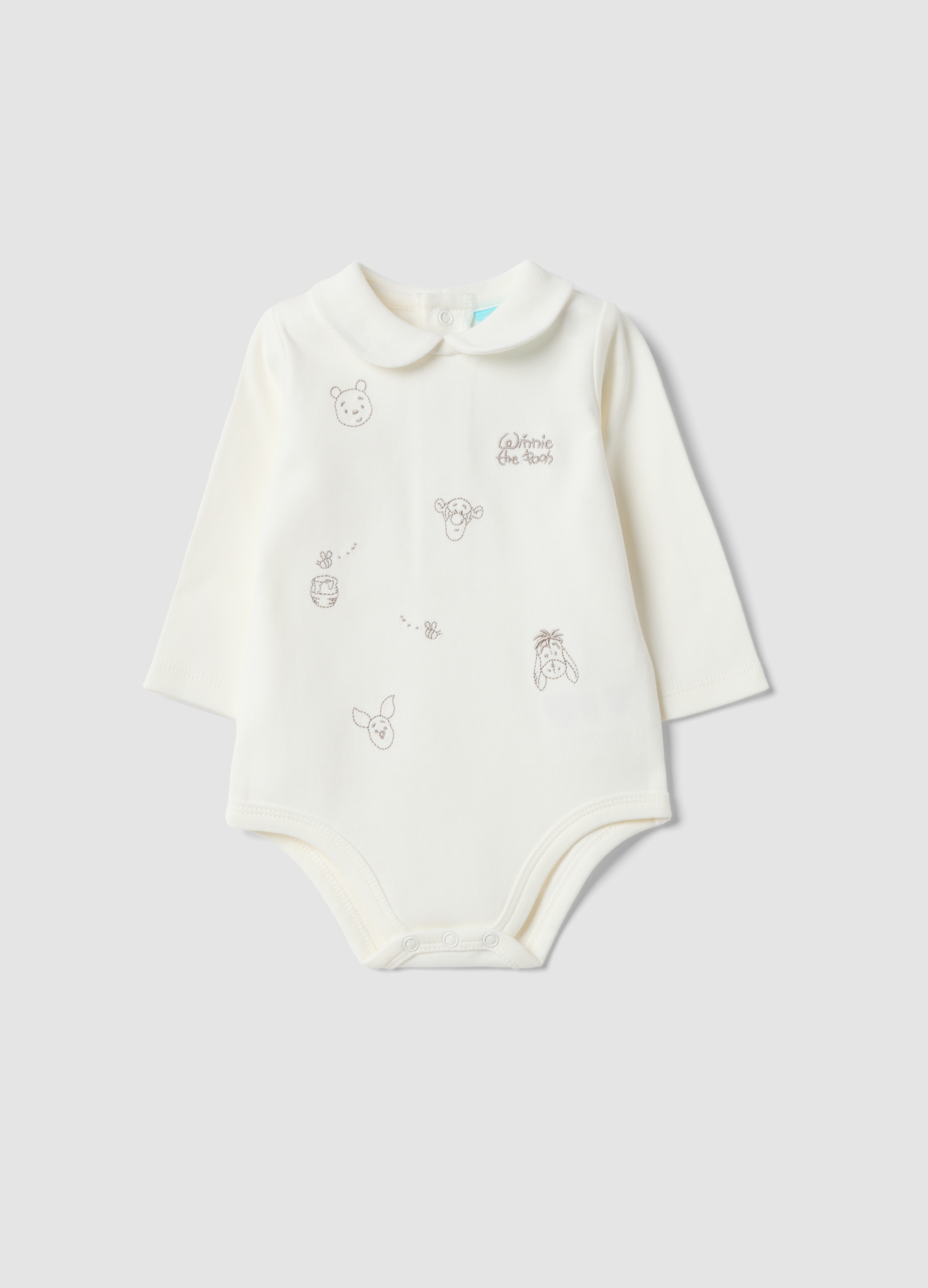 FAGOTTINO, Body Bianco In Puro Cotone Organico Con Colletto E Fantasia Winnie The Pooh, Unisex, Bianco, Taglia: 6-9