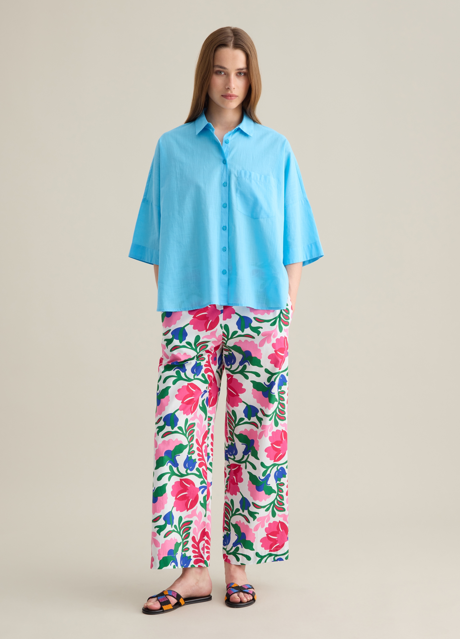 PIOMBO, Camicia Da Donna In Puro Cotone Azzurra Oversize, Azzurro, Taglia: XS