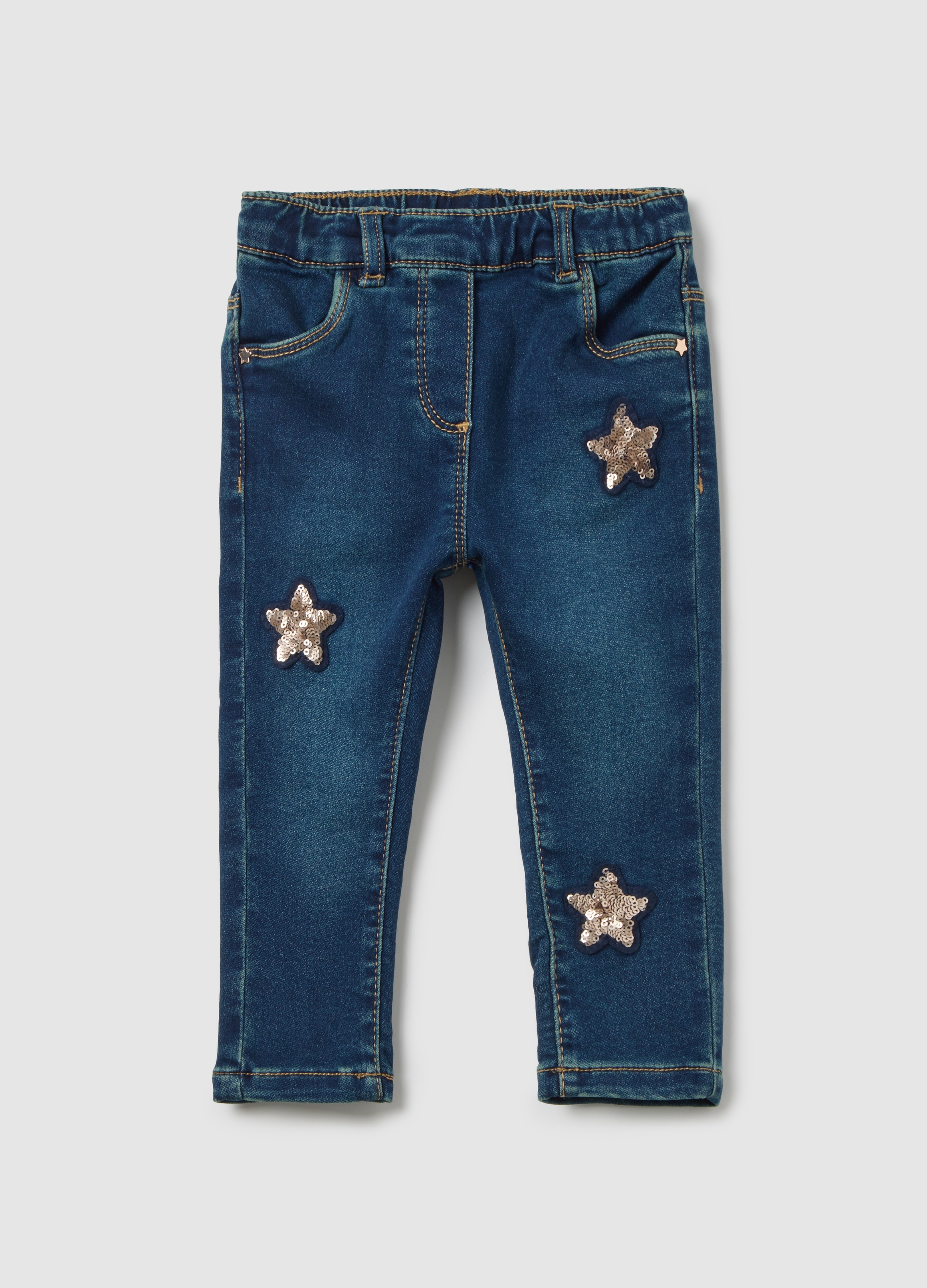 Jeggings Da Neonata In Denim Slim Fit Con Stelle, Niña, Azul vaquero, Talla: 9-12