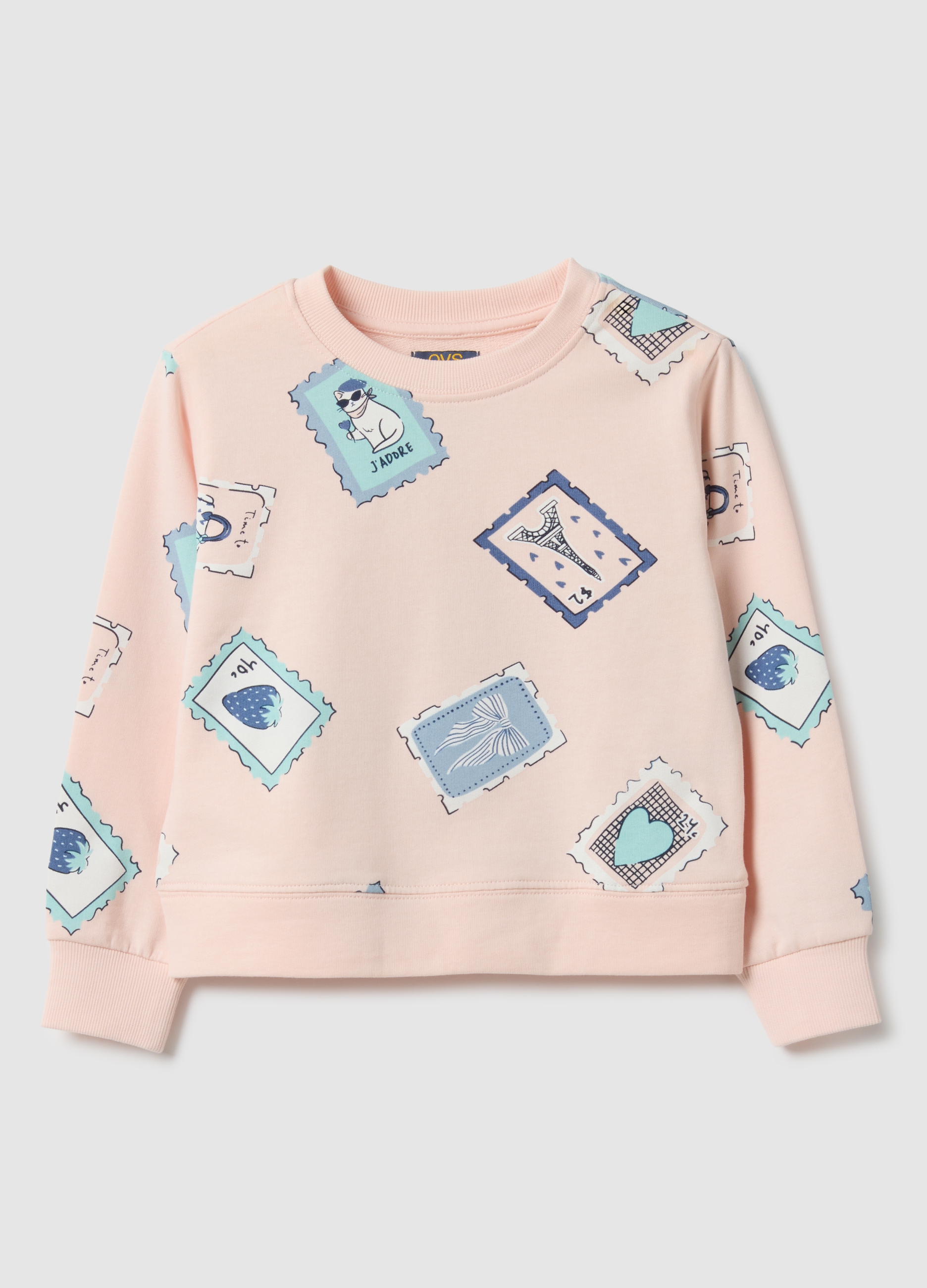 OVS KIDS, Felpa In Puro Cotone Blu Da Bambina Regular Fit Con Stampa, Blu, Taglia: 3-4