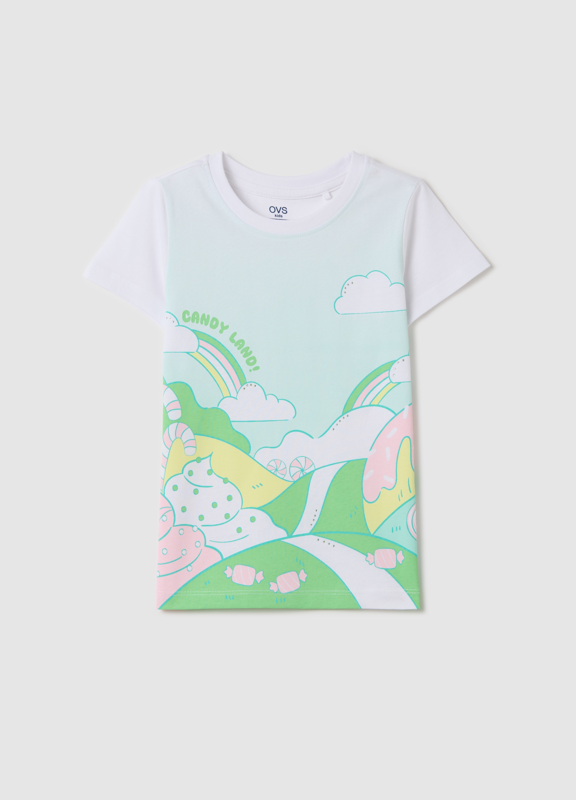 OVS, T-shirt Da Bambina In Puro Cotone Bianca Regular Fit Con Stampa Unicorno, Bianco, Taglia: 3-4