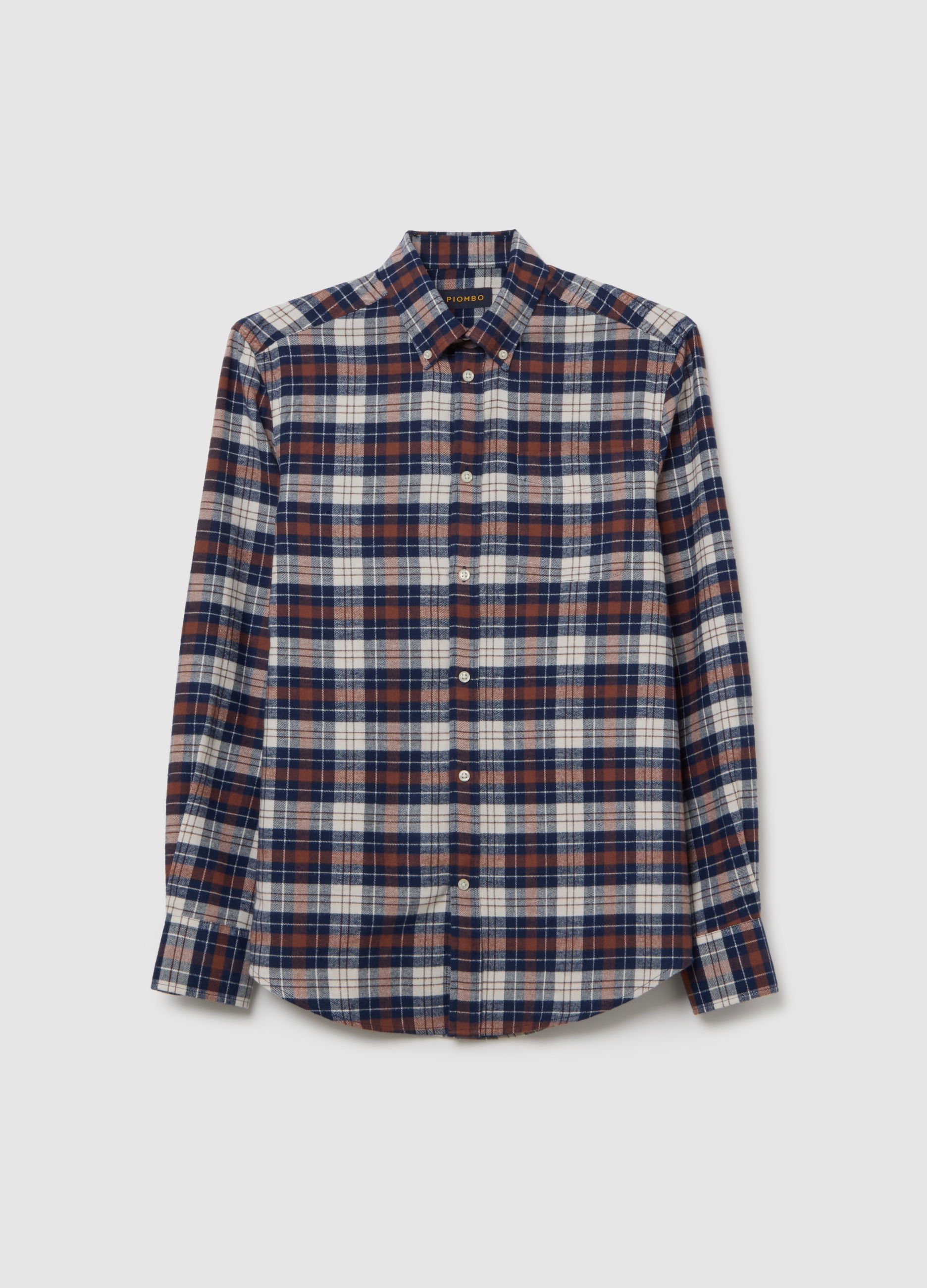 PIOMBO, Camisa De Manga Larga Multicolor En Algodón Puro, Ajuste Regular, A Cuadros, Hombre, Blanco/azul/rojo, Talla: XXL