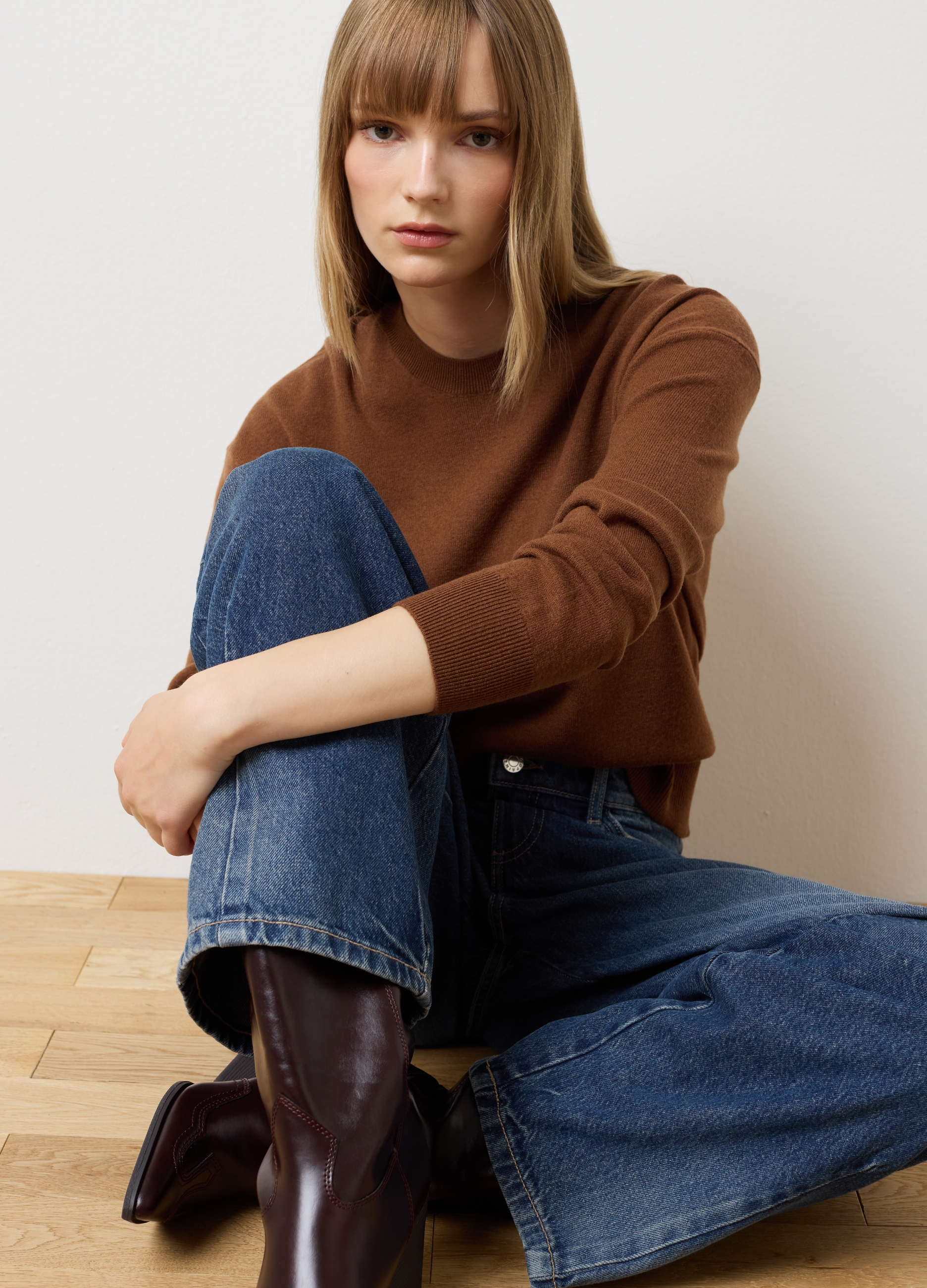 LES COPAINS, Maglione In Pura Lana Marrone Regular Fit, Donna, Marrone, Taglia: M