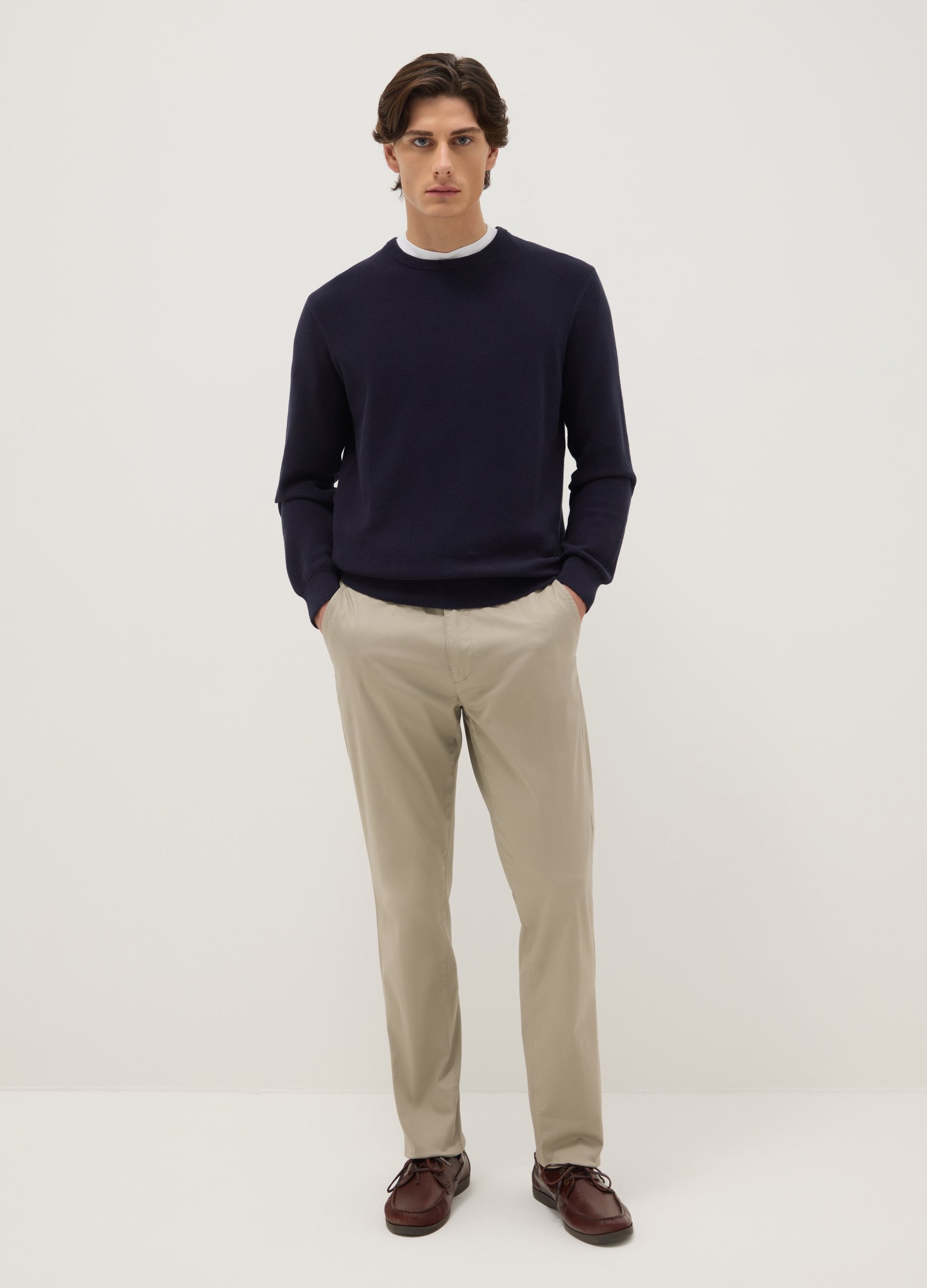 Pantalones Chinos Beige De Algodón Elástico Slim Fit, Hombre, Beige Jaspeado, Talla: 44