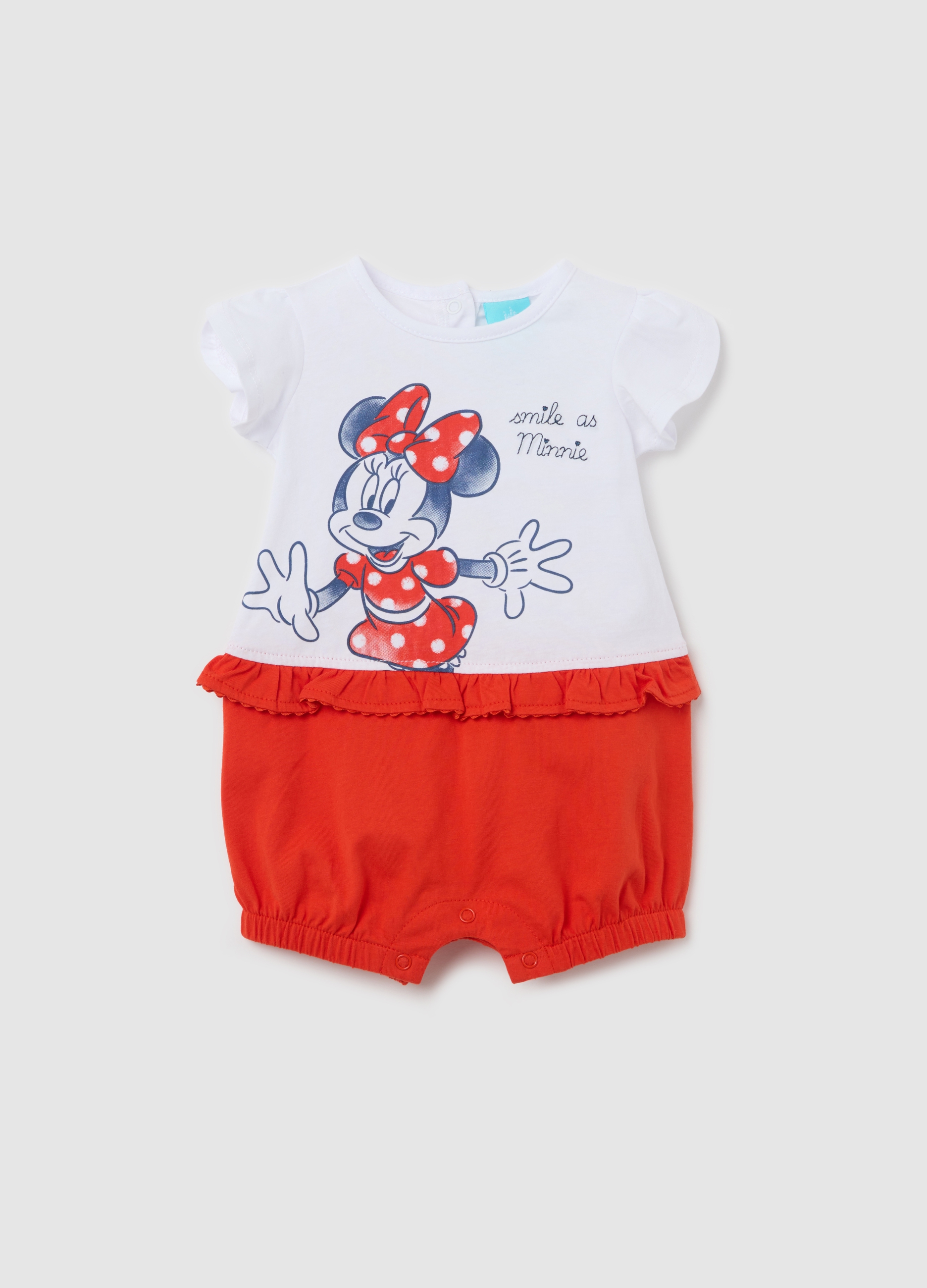 OVS, Tutina Con Motivo Minnie In Cotone Bianco E Rosso, Neonata, Multicolor, Taglia: 1-3