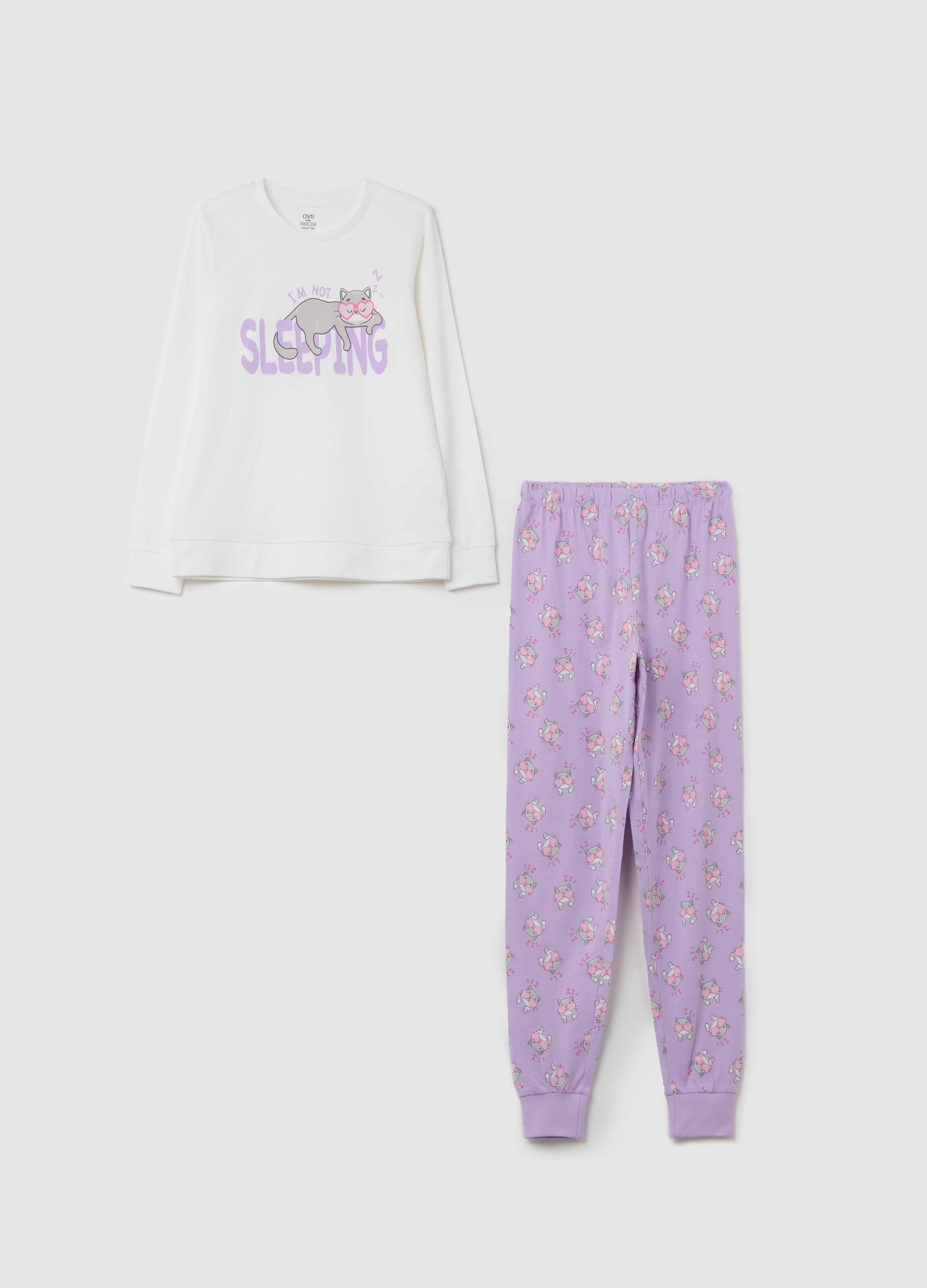 OVS, Pigiama In Cotone Stampa i'm Not Sleeping, Bambina, Multicolor, Taglia: 10-11