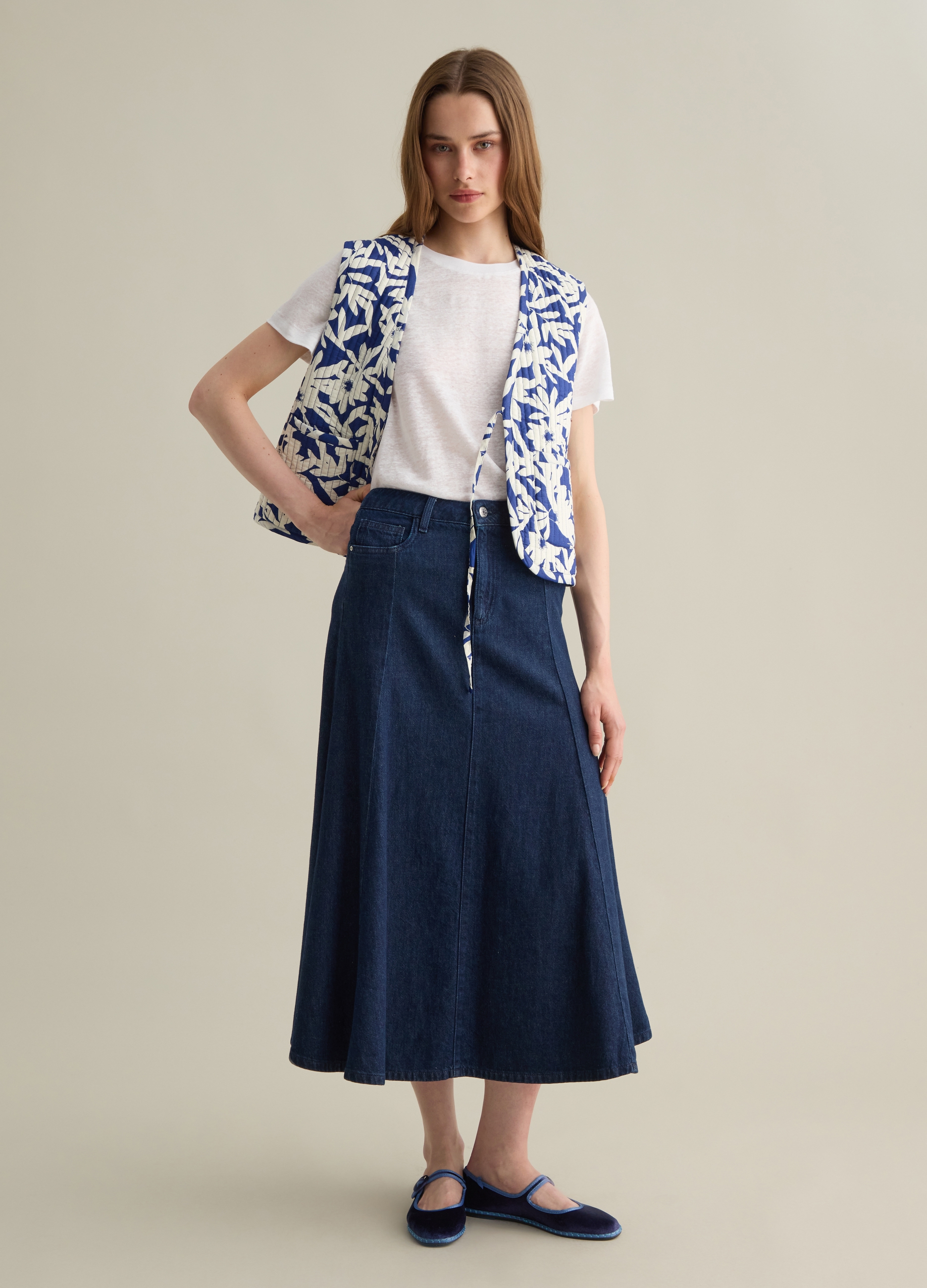 OVS, Chaleco De Algodón Con Estampado Floral Azul Y Blanco, Mujer, Azul/Blanco, Talla: 38